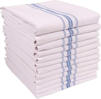 KAF Home Classic Farmhouse Stripe Kitchen Towels, Pure Cotton Dish Towels, Towel Dish Cloths for Cooking, Cleaning, and Dining, Set of 12, Blue
