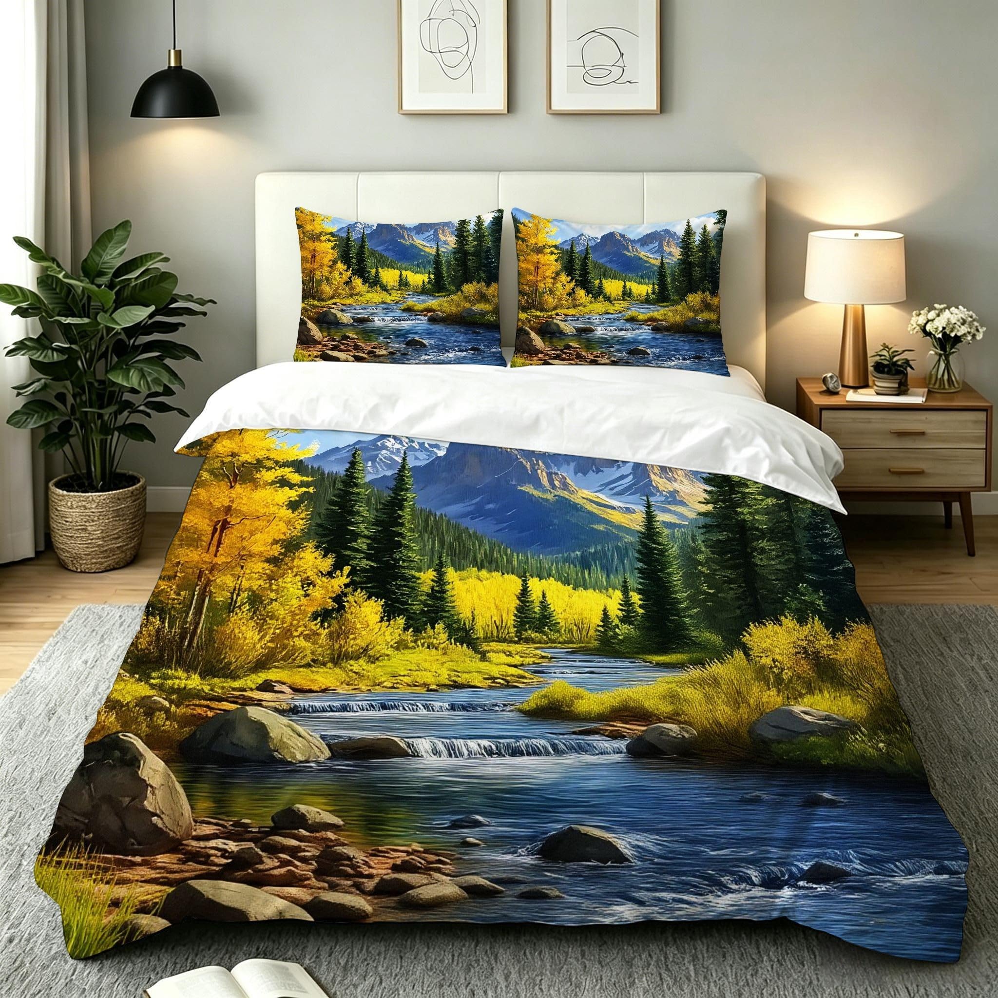 Copripiumino Matrimoniale Abete Giallo 260x240, ZQ9144 | Traspiranti Durevoli Microfibra, per Tutta la Famiglia, Matrimoniale, per Tutte le Stagioni, con 2 Federe 50x80 cm