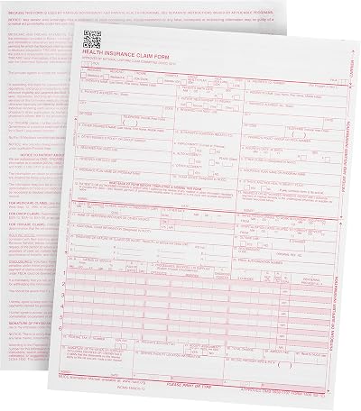 500 CMS 1500 Claim Forms, Current HCFA 02/2012 New Version Valid for HCFA 1500 Claim Forms 2025 and 2026, Line Up with Billing Software, Laser Compatible