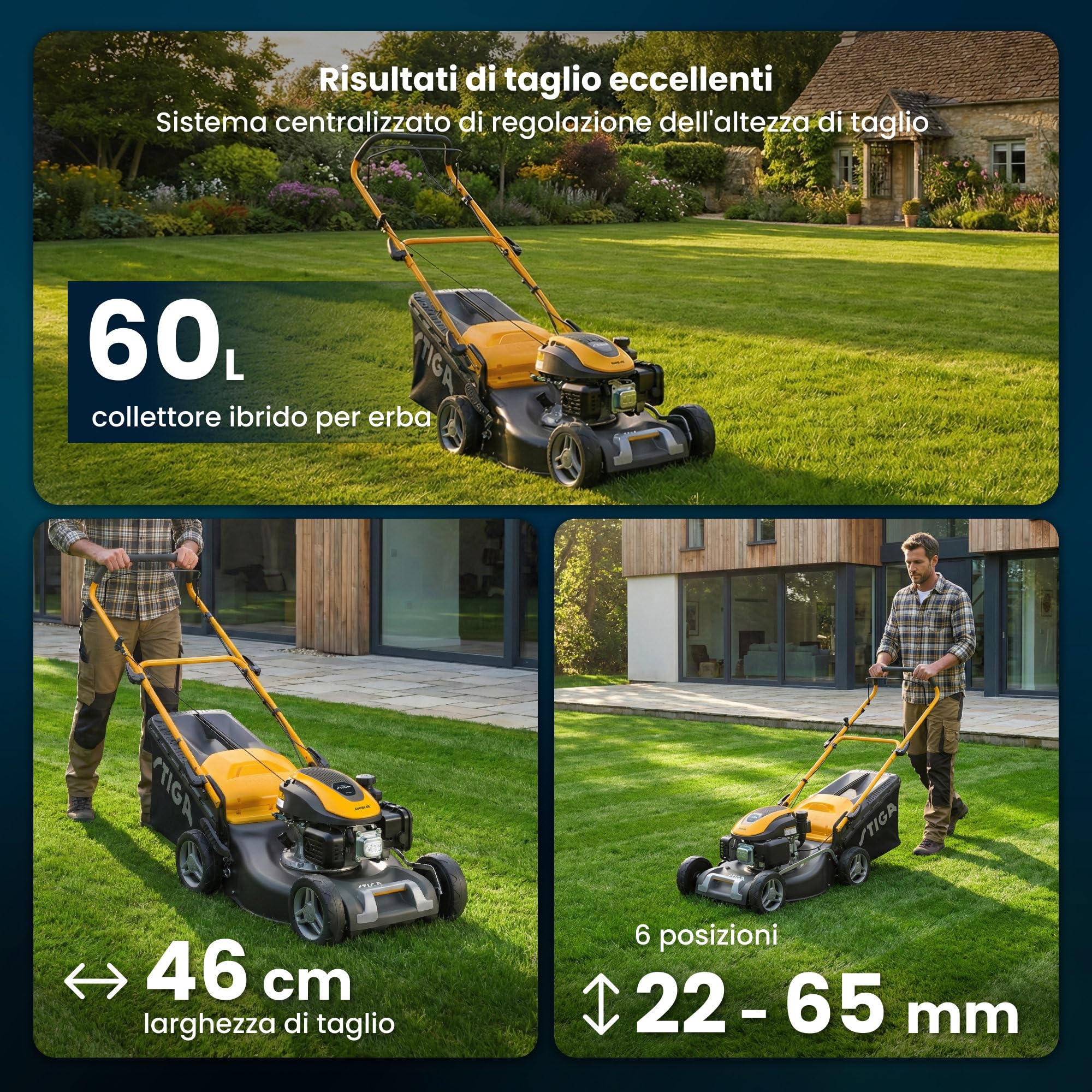 STIGA Combi 48 S a Tagliaerba A Scoppio, 139 cc, 46 cm – Sacco 60 l, Mulching Integrato – Prati Domestici