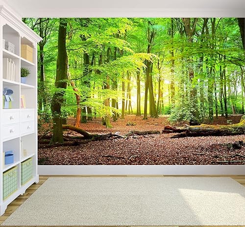 Miniatura 5 de Papel tapiz con imagen de bosque, paisaje, árboles, para decoración de pared de dormitorio, sala de estar, habitación de niños, de 108 x 75 pulgadas