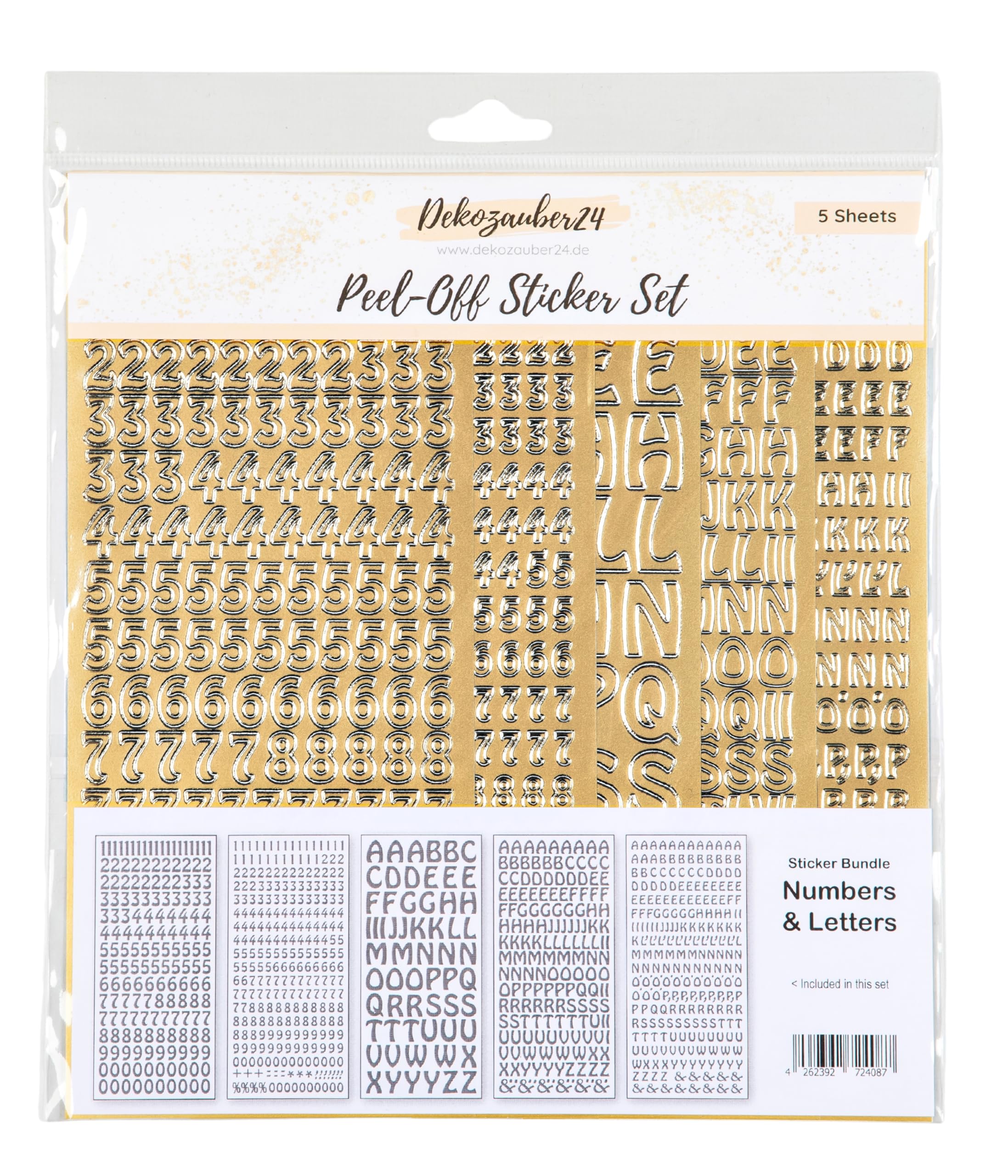 DKZBR pegatinas contorno números y letras, oro, juego de 5, más de 600 pegatinas, tarjetas de invitación, velas, accesorios de diseño, pegatinas bautizo comunión cumpleaños boda