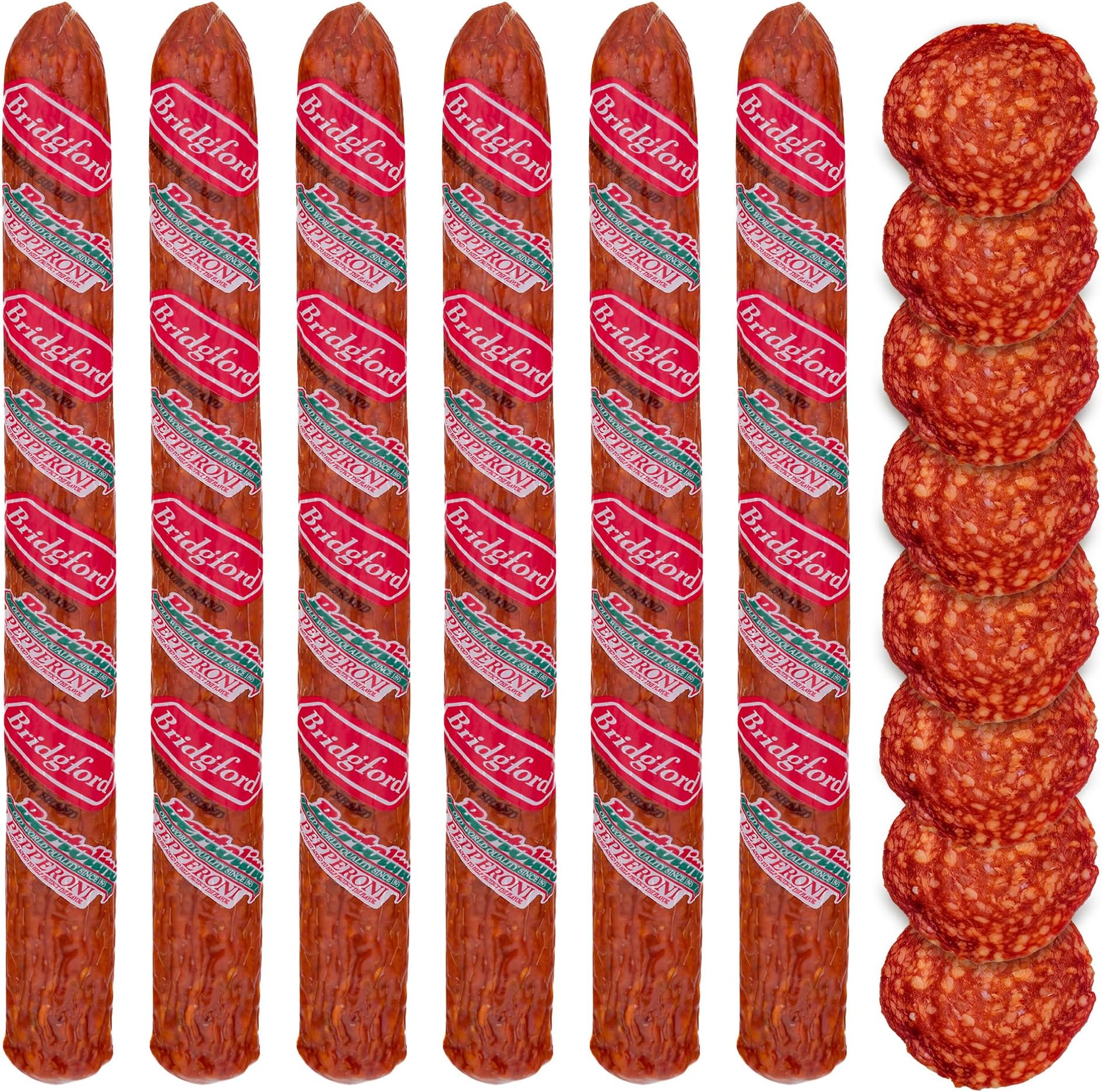 Bridgford Old World Pepperoni Stick 16 oz Pack of 6 - Naturally Smoked Pepperoni Stick for Pizza and Sandwiches - High Protein Zero Carb Keto Snack for Low Carb Keto Diets and Dietary Preferences