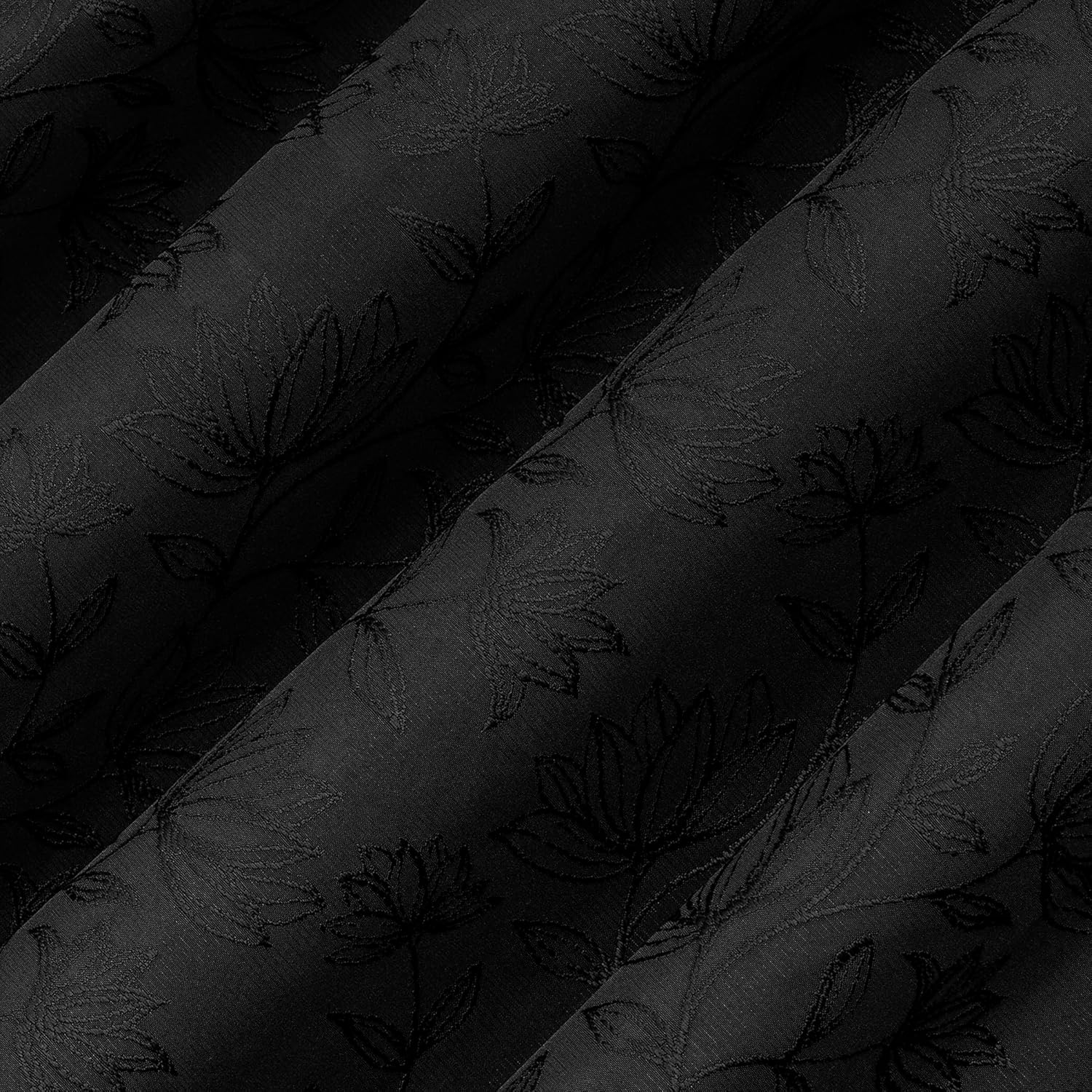 Sun Zero Beverly Floral Jacquard 100% Total Blackout Rod Pocket Curtain Panel, Black, 50" W x 63" L (1 Panel)