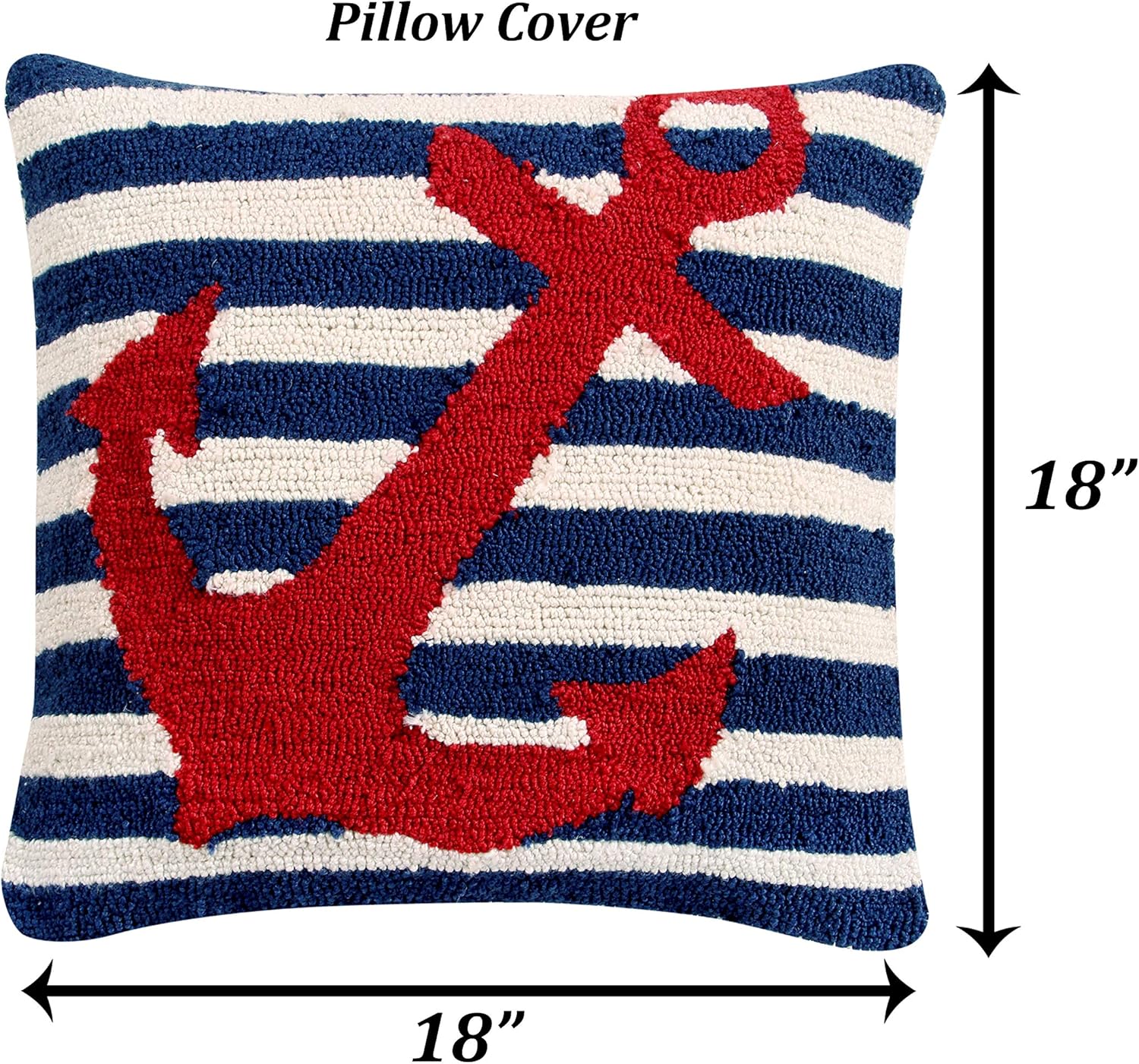 Better Trends Nautical Decorative Pillow Cover is Soft, Elegant and Easy to Clean, 100% Polyster in Nautical Theme, 18" Square, Anchor