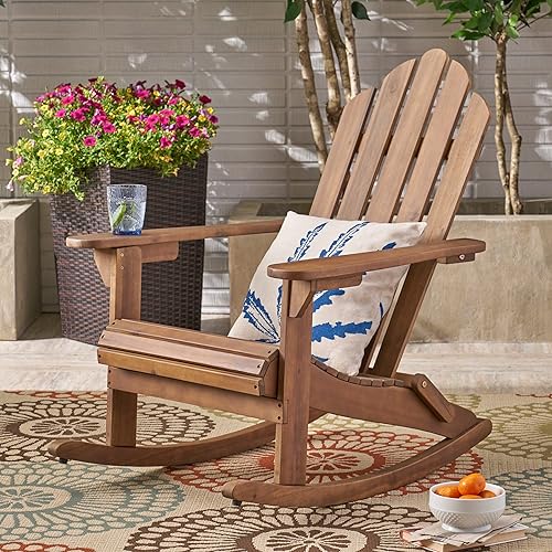Miniatura 4 de Mecedora Adirondack para exteriores, silla mecedora de madera para patio, silla Adirondack plegable para césped exterior, cubierta, porche, patio