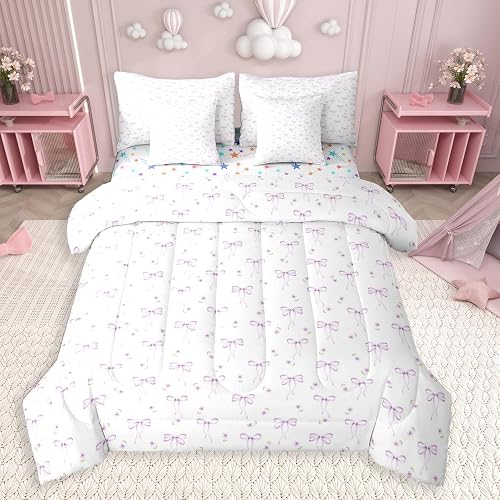 Feelyou Girls Purple Bow Comforter Set Full Size 7 Pieces