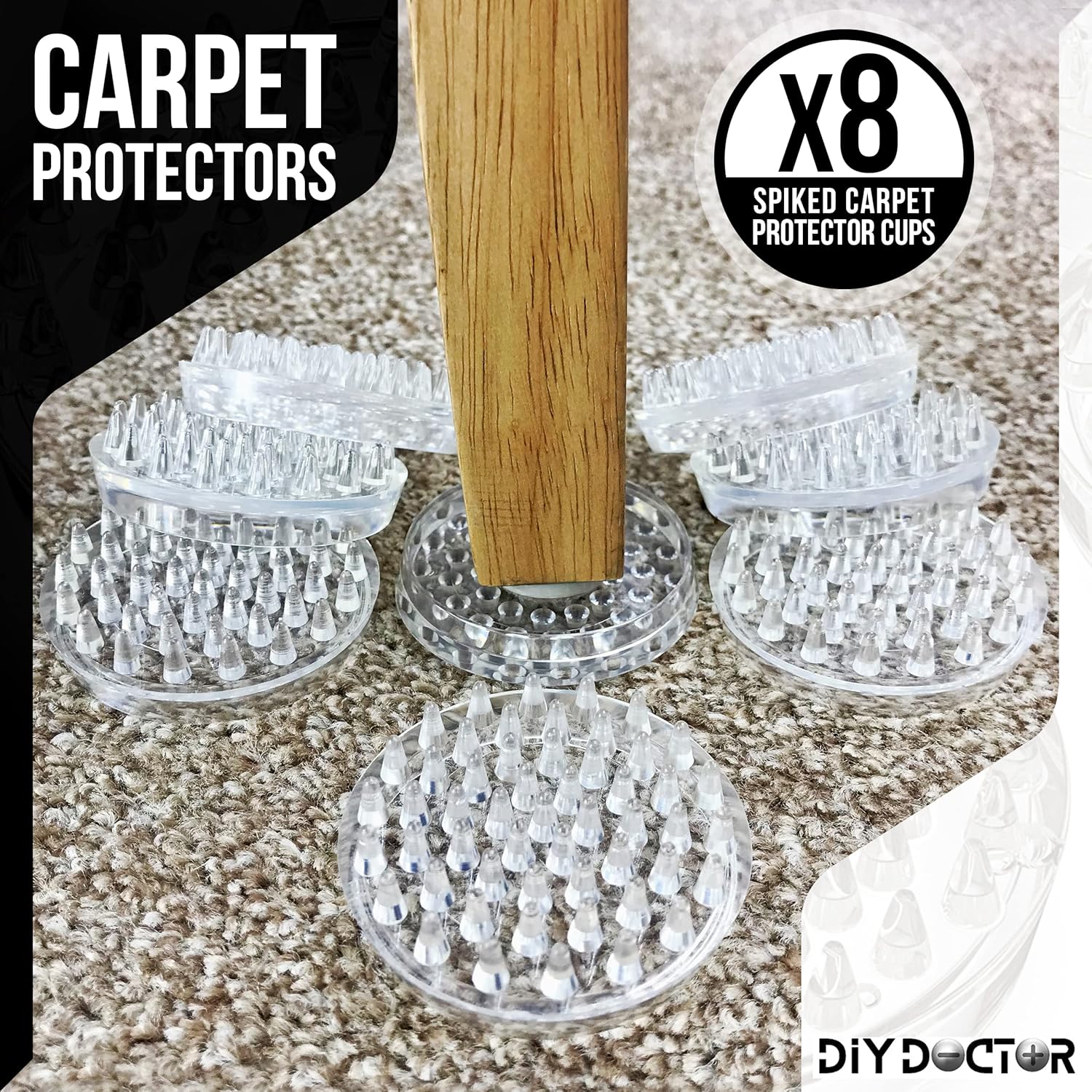 DIY Doctor - Pack of 8 Furniture Castor Cups - Carpet Savers - Carpet Protectors Cups To Remove Indentations and Damage - Furniture Carpet Protectors Cups - 53 spikes each -... - Image 4