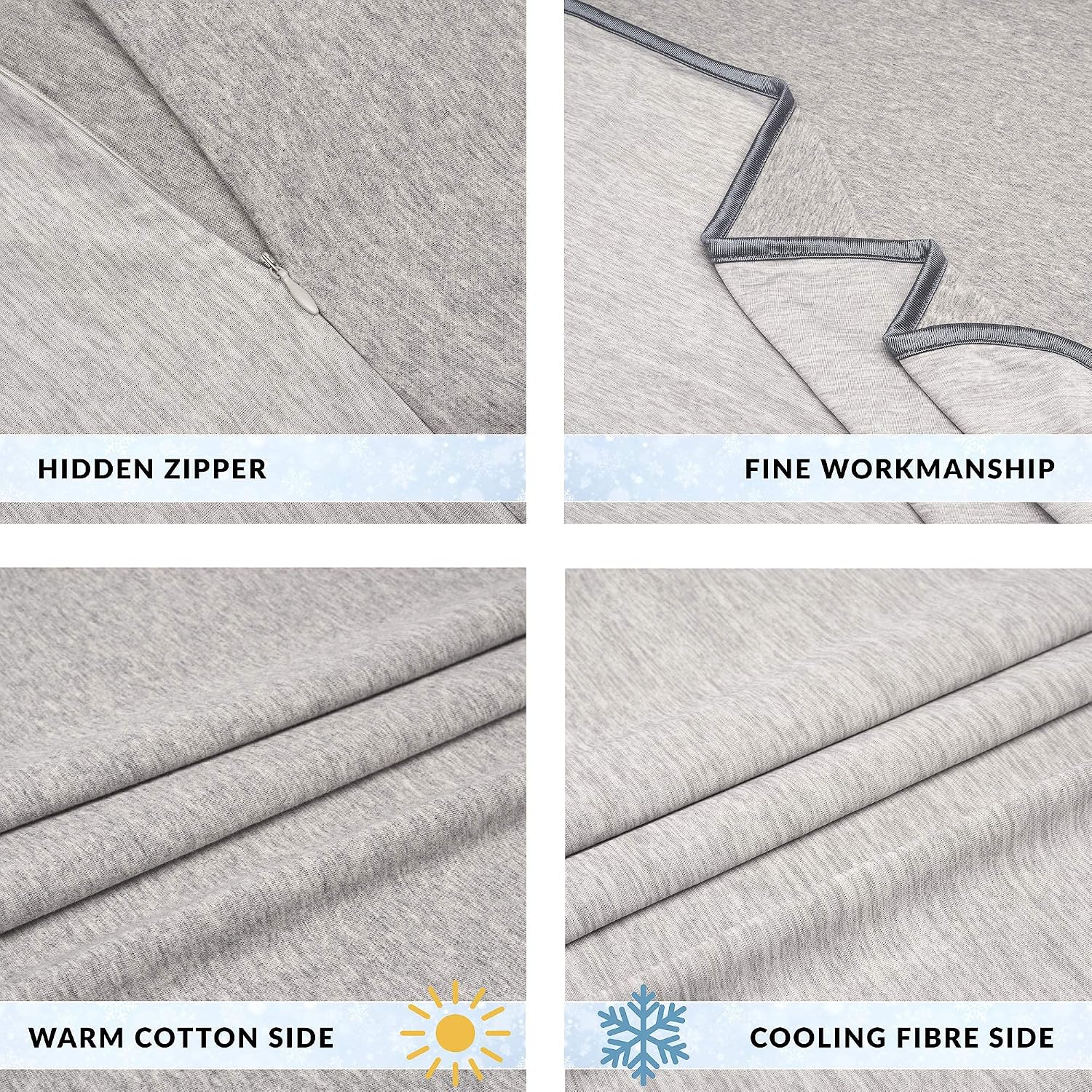 Oberlux Cooling Blanket & Cooling Pillow Cases-3 Piece Set (Blanket size 59" x 79" Pillowcases size 20" x 30") Cool Touch Q-max 0.5 - Summer Blanket 100% Cotton Backing. Breathable, Comfortable, Gray.