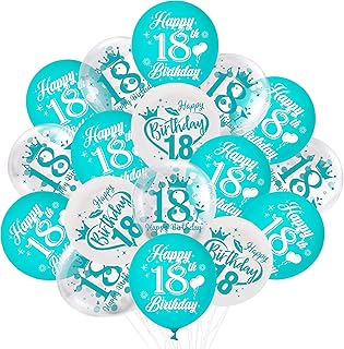 18th Birthday Latex Balloons, Pack of 45 Turquoise 18 Year Old Birthday Decorations - Teal Blue White Sweet 18th Party Supplies for Girls