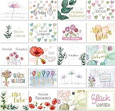 LifeDesign 20 x Birthday Cards Postcards Set Congratulations Cards DIN A6 Greeting Cards Set, Happy Birthday Cards, Birthday Card Woman Man, Card Set Thank You Card Birth, Anniversary, Wedding,