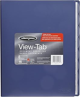 Wilson Jones View-Tab Master Filer Document Organizer, 8 Tabs, 16 Pockets, Letter Size, Blue (W55118)