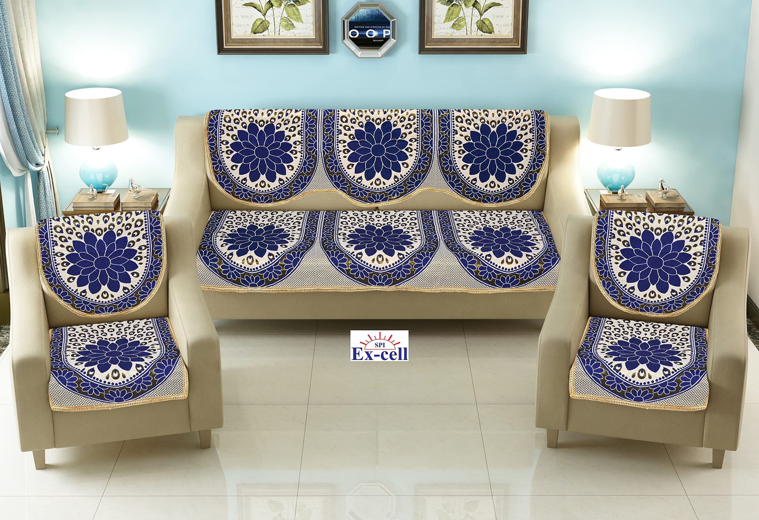 SPIEx-cell Excell loomtex Presents Drop_Sofa Cover of Exclusive Royal Look Velvet Sofa Cover Set of Heavy Fabric 500 TC Floral Design 5 Seater Sofa Cover -|| Set of 6 Piece ||-image-21