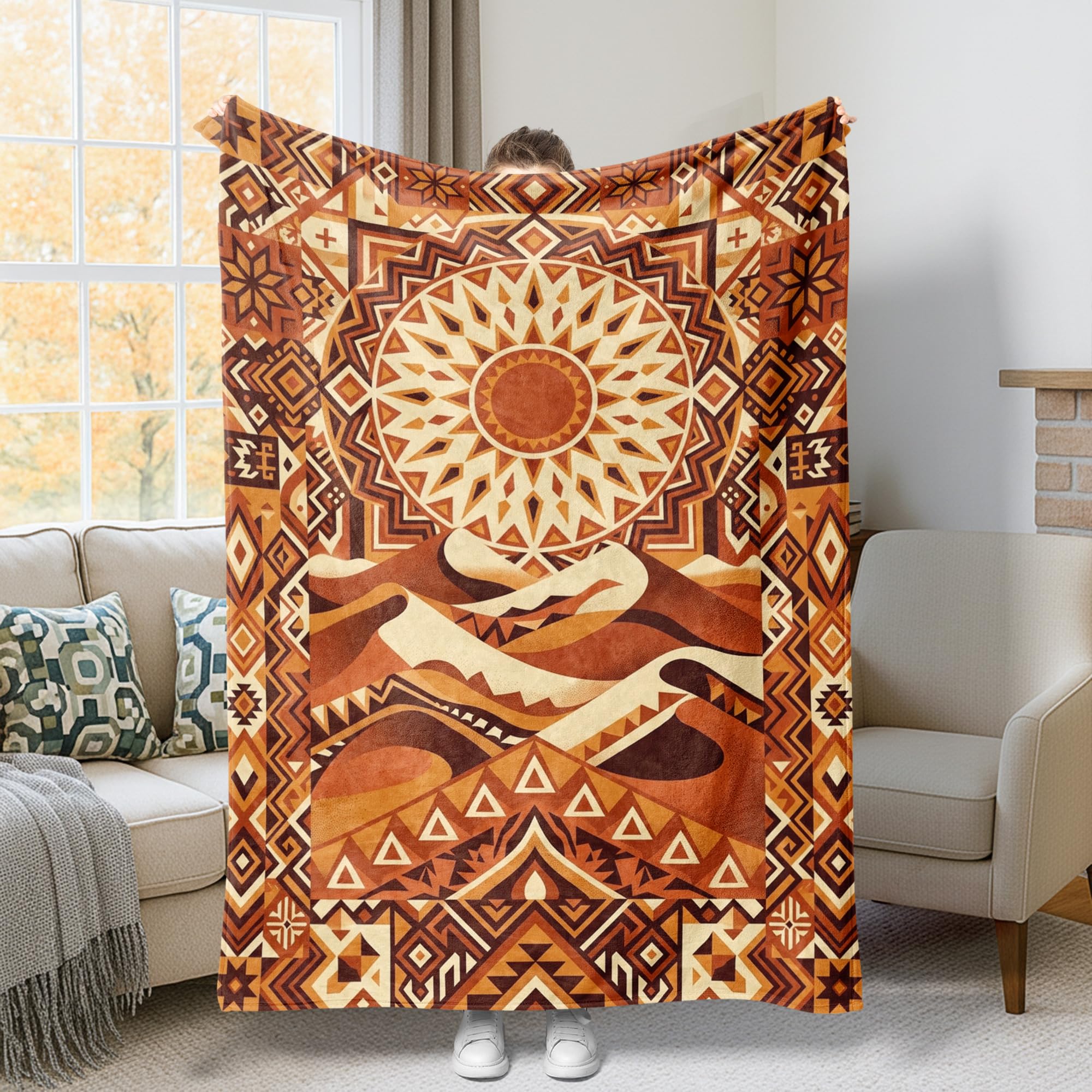 Couverture de soleil anti-froid pour canapé et lit bohème marron