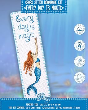Povitrulya Counted Cross Stitch Bookmark Kit Mermaid - Every Day is Magic for Hand Embroidery