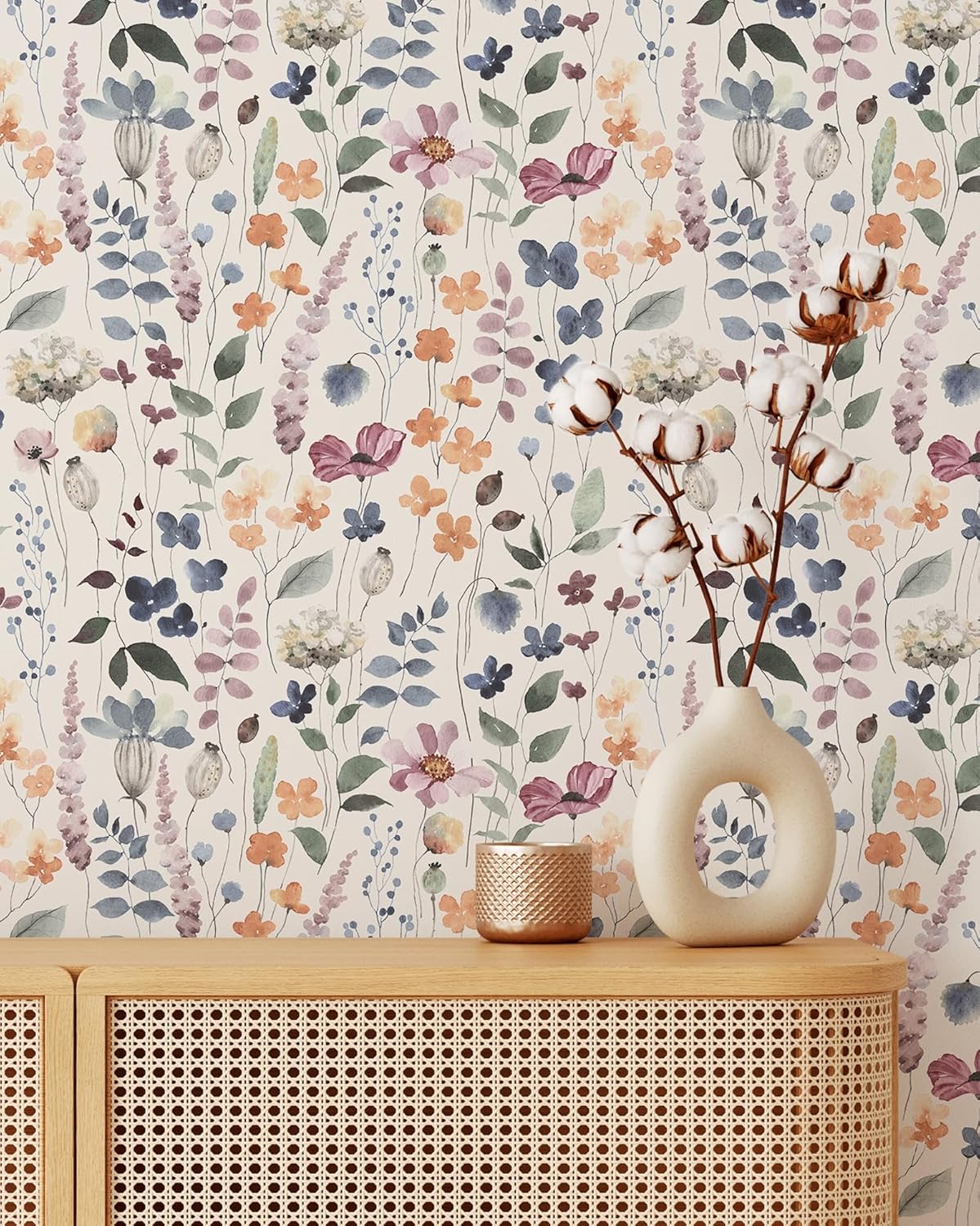 Colored Garden Wallpaper | Removable Self Adhesive Botanical Wallpaper | Floral Peel and Stick Wallpaper (1 roll 24" W x 84" H)