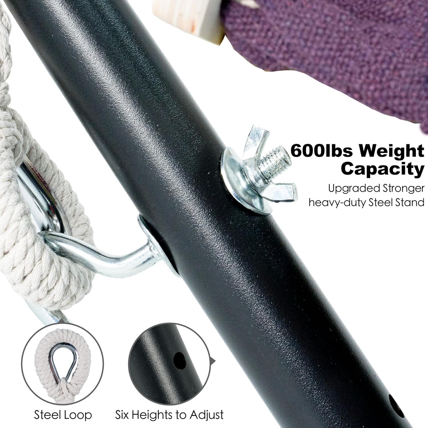  Double Hammocks with Stand for Outside, Max 600lbs, (Purple) thumbnail