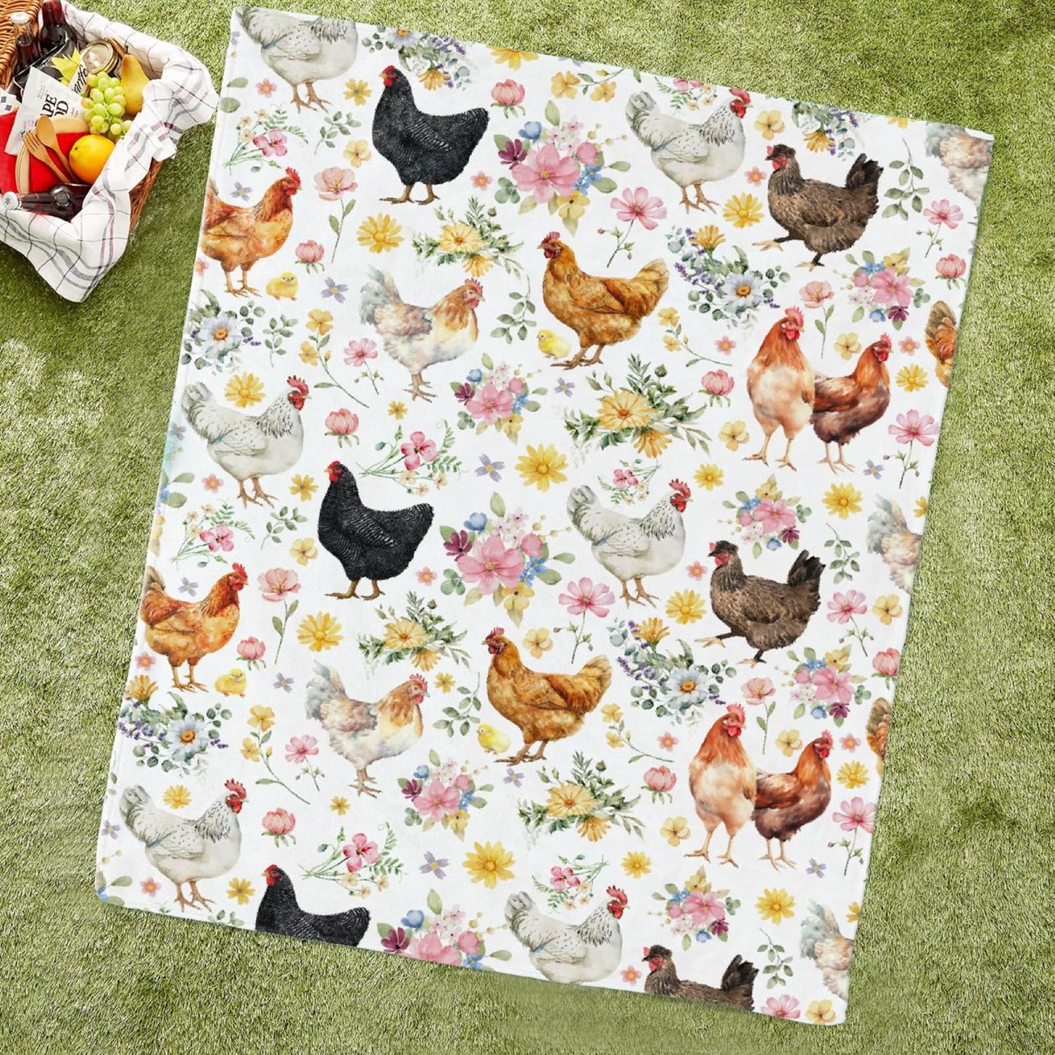 Chicken Flowers Blanket-Chicken Gift for Kids Men Women-Soft Flannel Lightweight Blanket for Sofa Bed Birthday Festival Camping Outdoors 40"x50" for Kids Children - Image 2