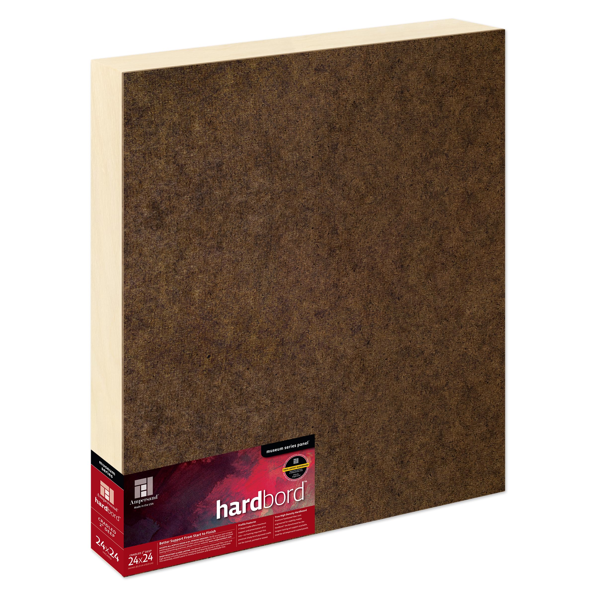 Ampersand Art Supply Hardboard Wood Painting Panel: Museum Series Hardbord, 24" x 24", 2 Inch Cradled Profile