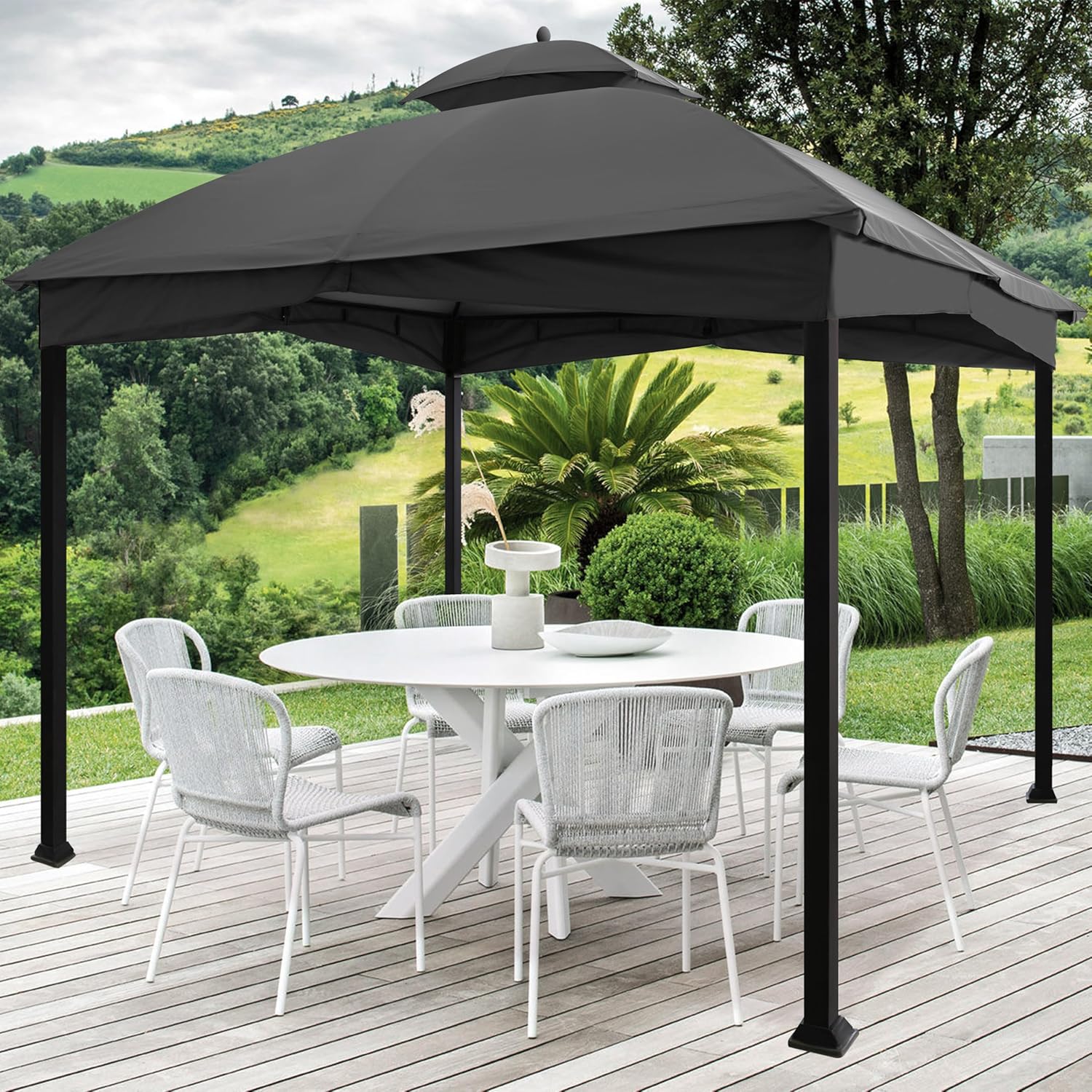 Tradesparker 10x12 Replacement Canopy Top for Lowe's Allen Roth Gazebo #GF-12S004B-1,Double Tiered Waterproof Gazebo Cover with T-Hook, Gray