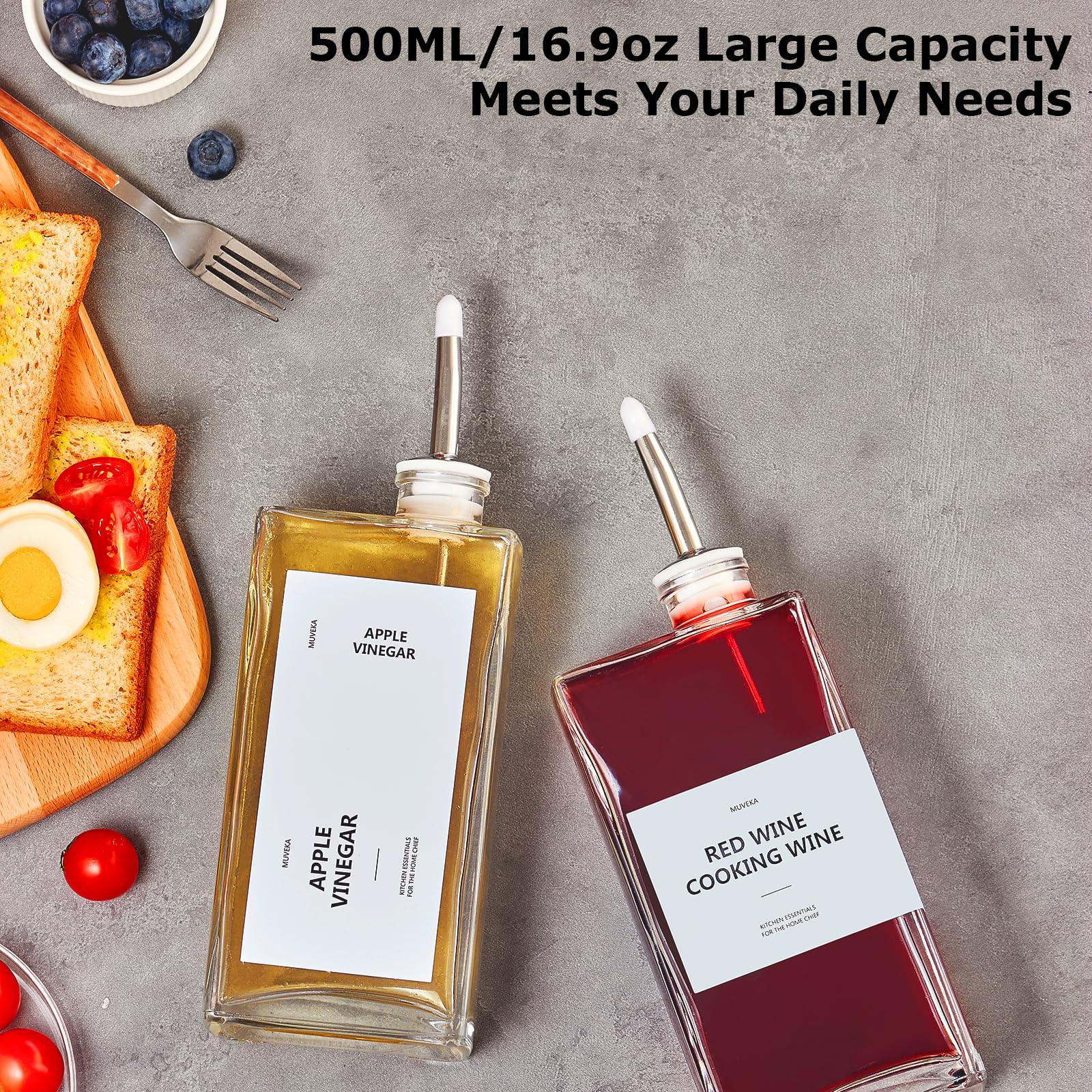 Botella dispensadora de aceite de oliva para cocina, dispensador de aceite de cocina de 500 ml, juego de botellas dispensadoras de aceite y vinagre, recipiente de aceite de vidrio con 4