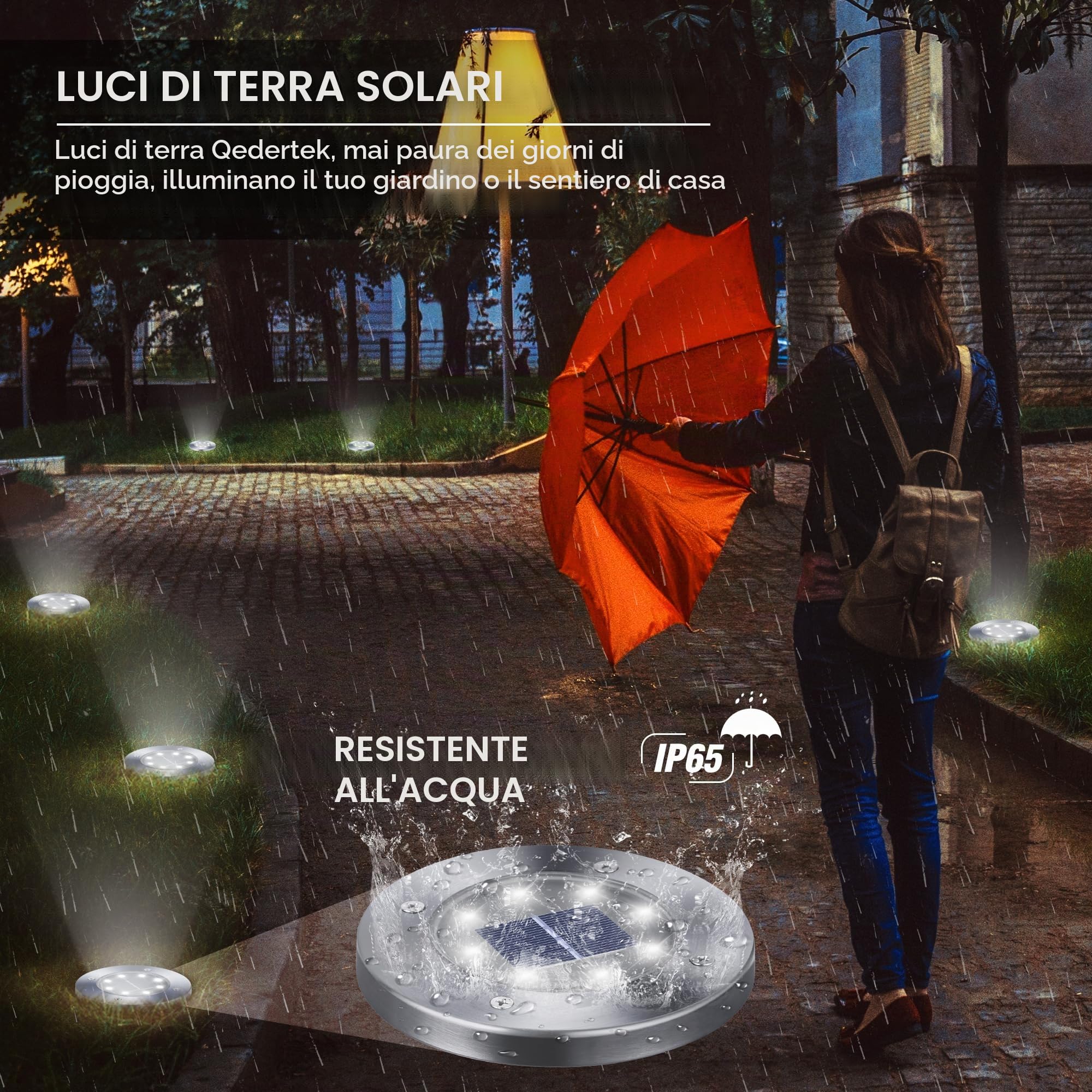 Qedertek 16 Pezzi Luci Solari Giardino Esterno, 8 LEDs Faretti led Luce Sepolta Bianco Lampada IP65 Impermeabile Luci Terra per Prato Vialetto Scala Paesaggio