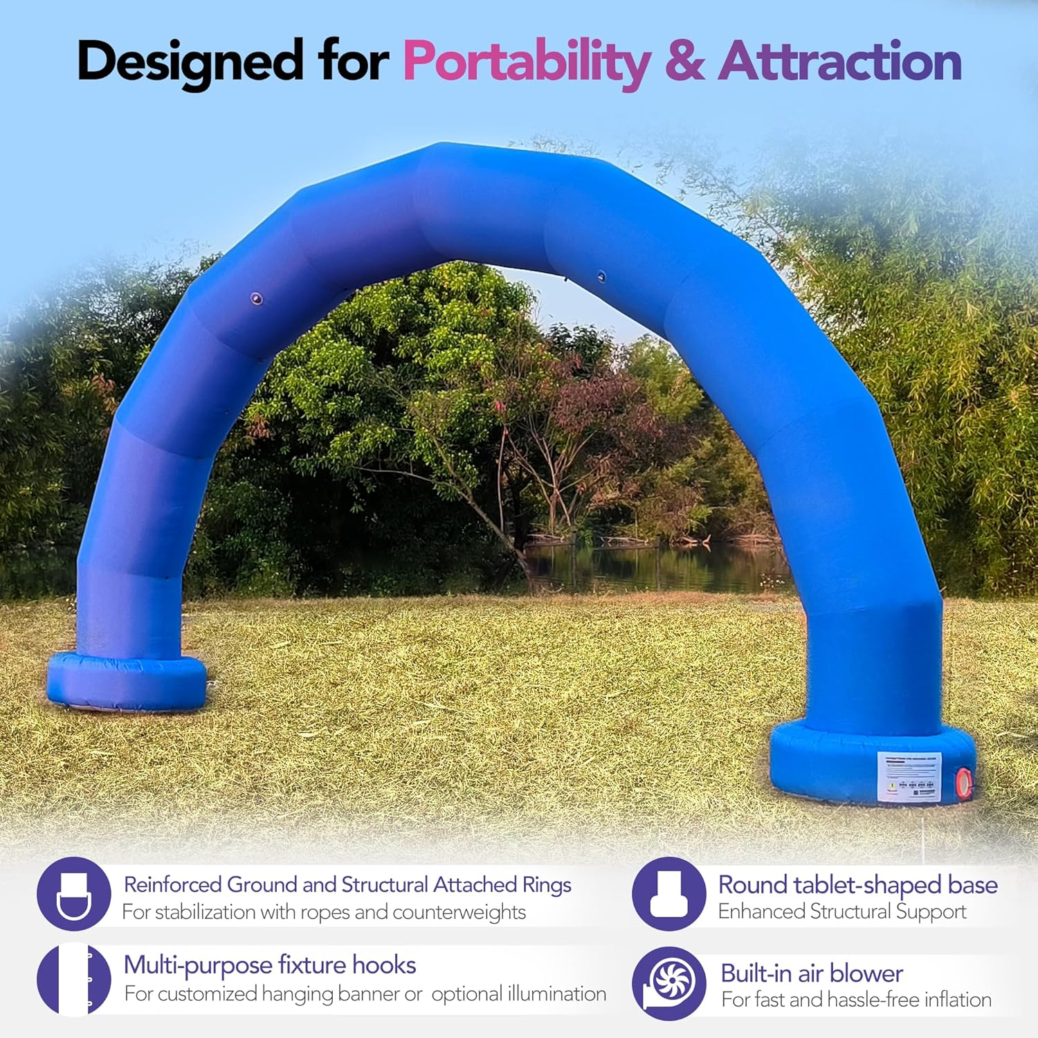 20Ft Half-Circle Inflatable Arch with Built-in Blower - Blue, Archway Recommended for Races, Marathons, Organized Events, Carnivals, Festivals, Parties