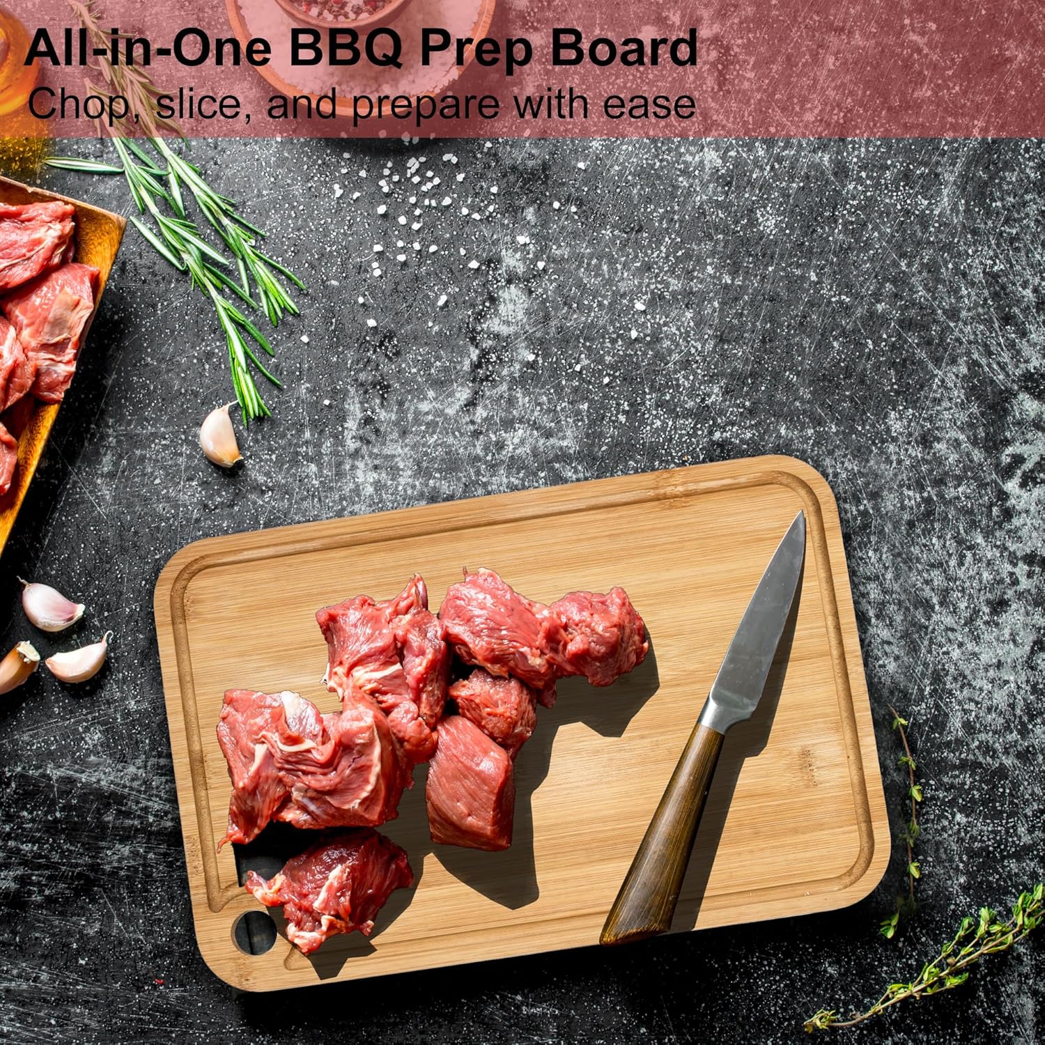 Deep Grill Carry System with Lids, Cutting Board, Tong, Gift Ready BBQ Carry Tray for Prepping, Marinating and Serving, Diswasher Safe, Nesting Platters Black in Red - Image 5