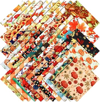 Ganeen 100 Pcs 10 x 10 Inch Fall Thanksgiving Quilting Fabric Squares