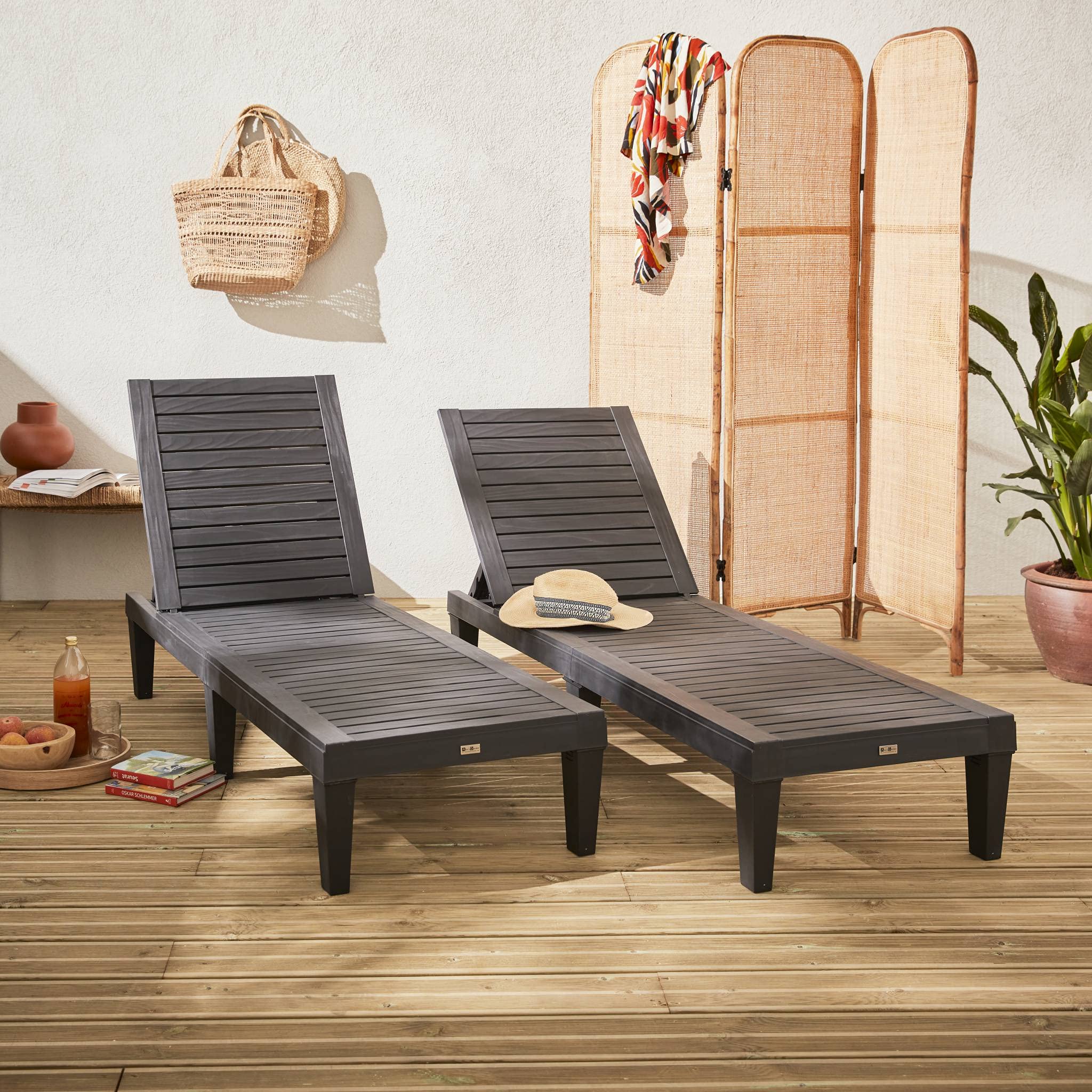 sweeek-Tumbonas de multiposición, set de 2 Negro - 157x83.5x58 cm