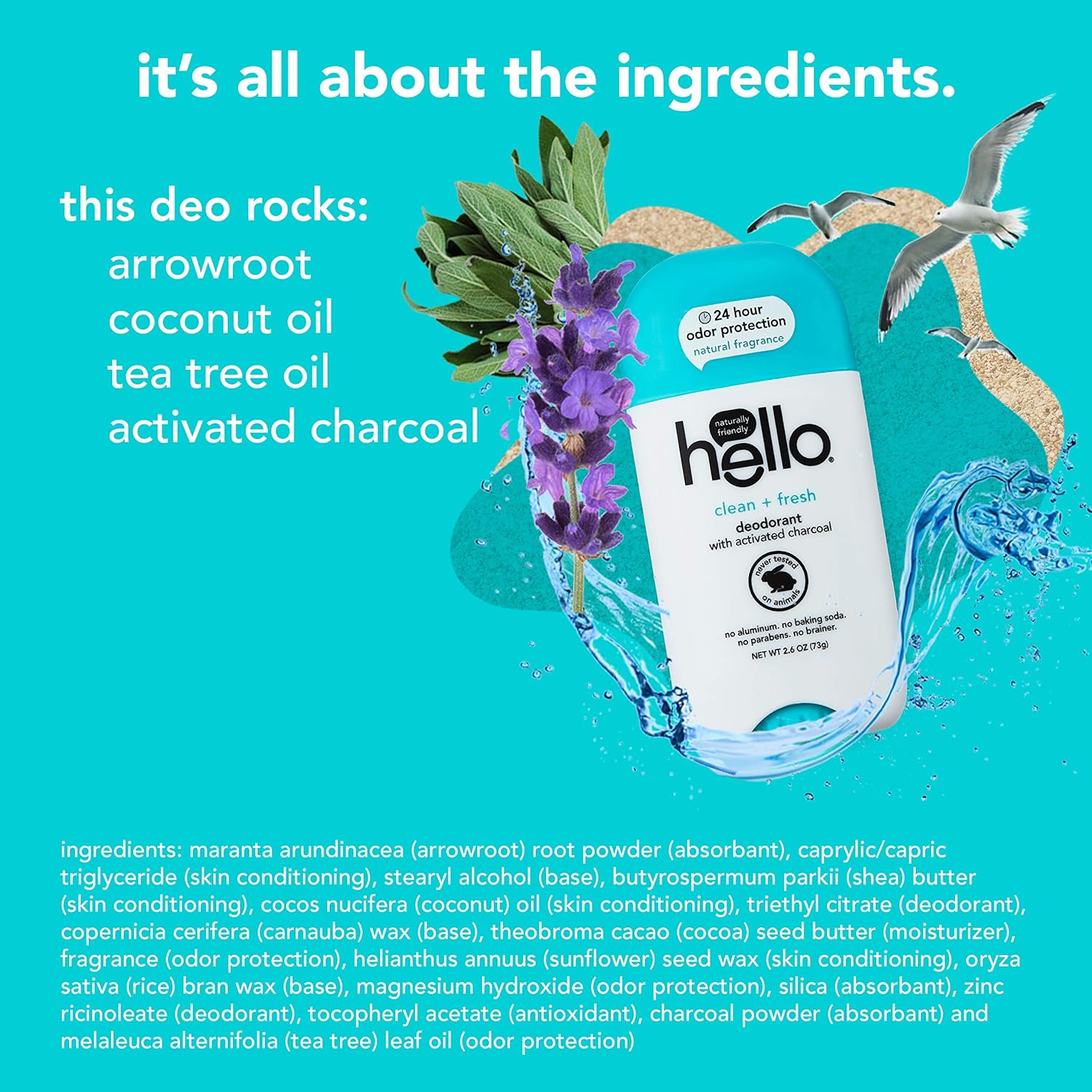 hello Activated Charcoal Fresh and Clean Deodorant for Women and Men, Aluminum Free, Baking Soda Free, Parabens Free, 24 Hour Protection, 2.6 Ounce (Pack of 3) - Image 7