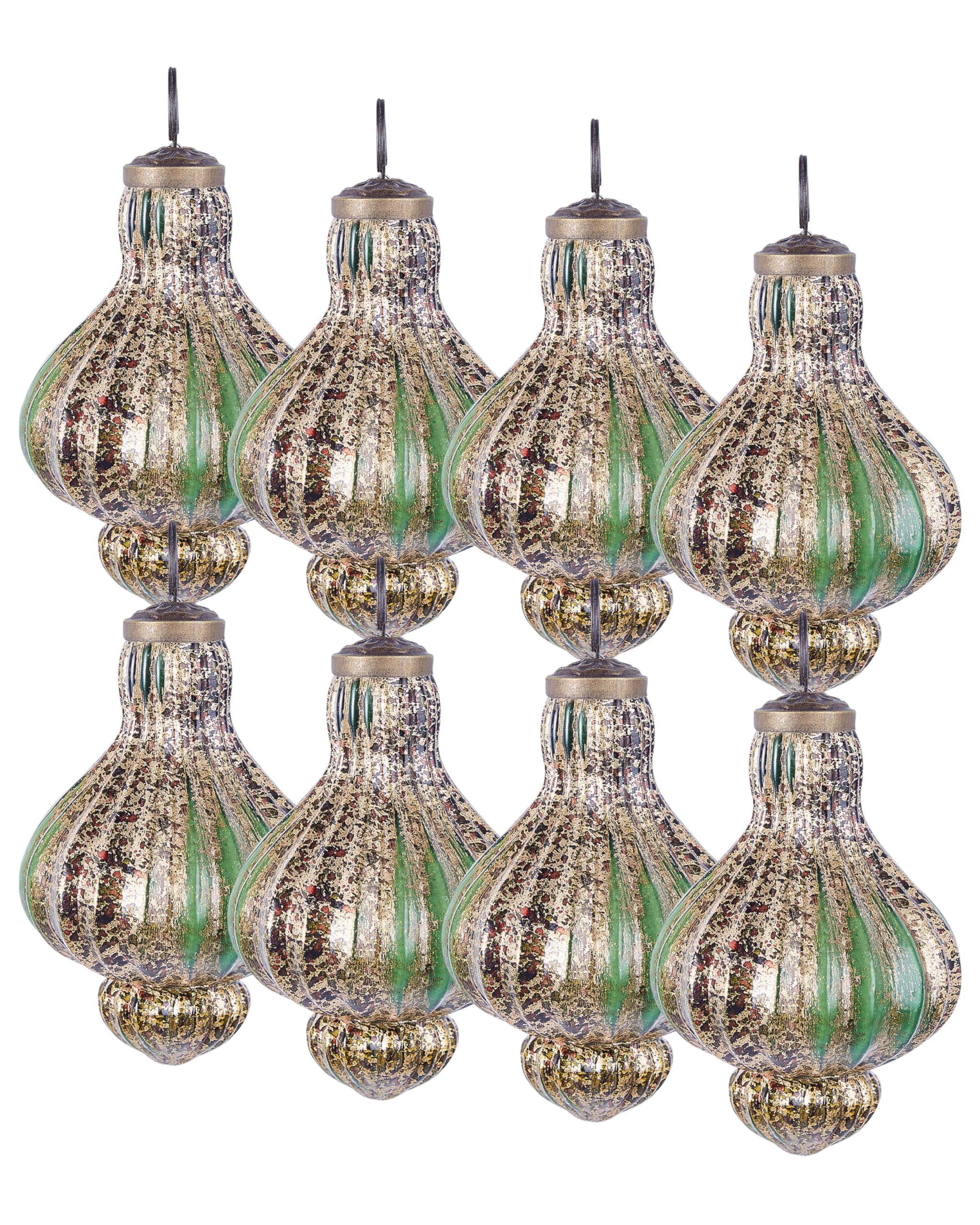 Conjunto de 8 bolas de Navidad de vidrio hechas a mano para colgar del árbol de estilo vintage dorado y verde Brillant