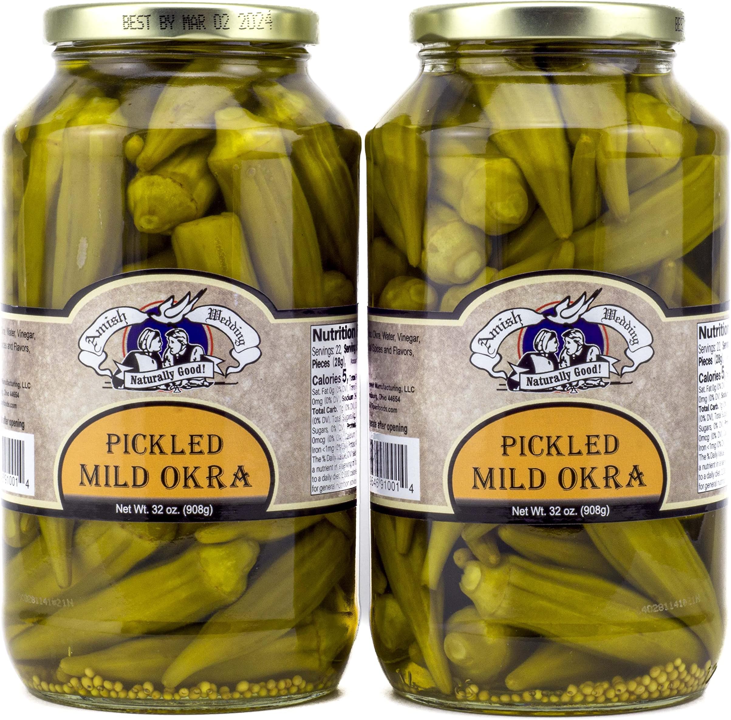 Amish Wedding Mild Pickled Okra 32 Ounces (Pack of 2)
