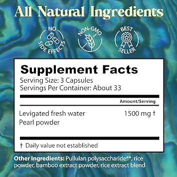 Dragon Herbs Pearl Powder Capsules - Pure Pearl Powder Supplement to Support Skin, Eyes, Nails, Beauty | All Natural Ingredients, Non-GMO (100 Capsules, 500 mg Per Capsule)