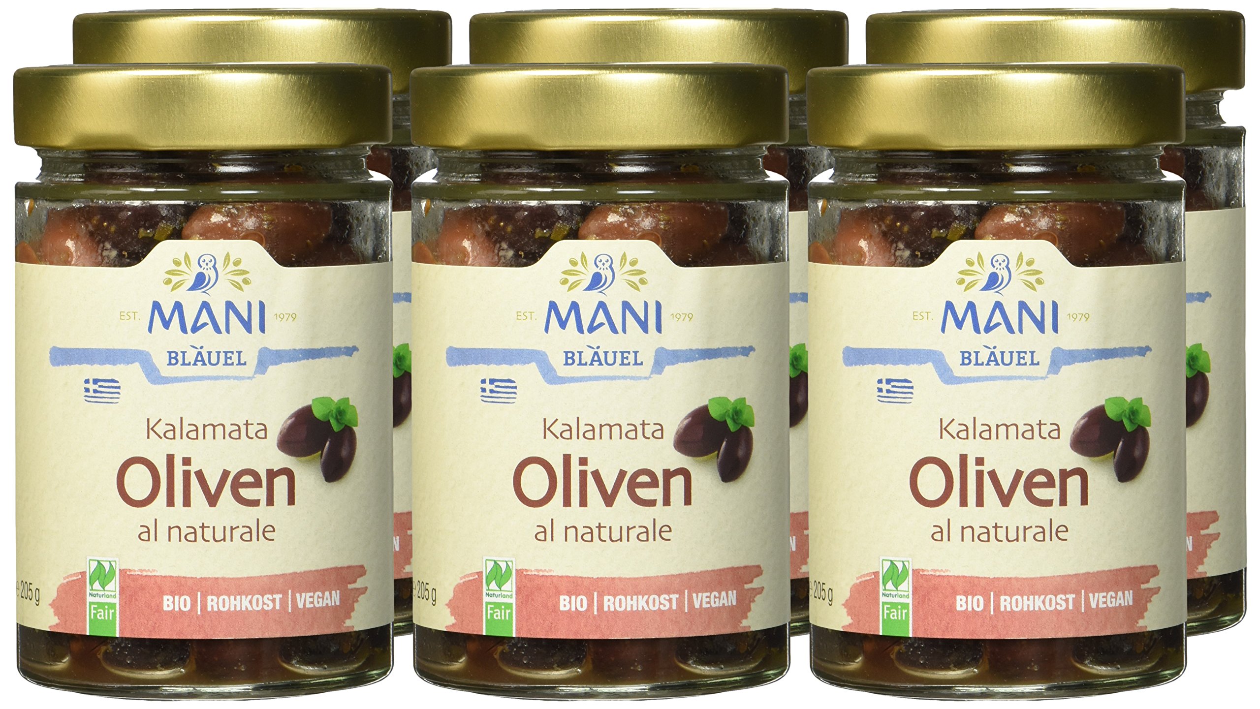 Mani Bläuel Bio Kalamata Oliven, 6er Pack (6 x 205 g)