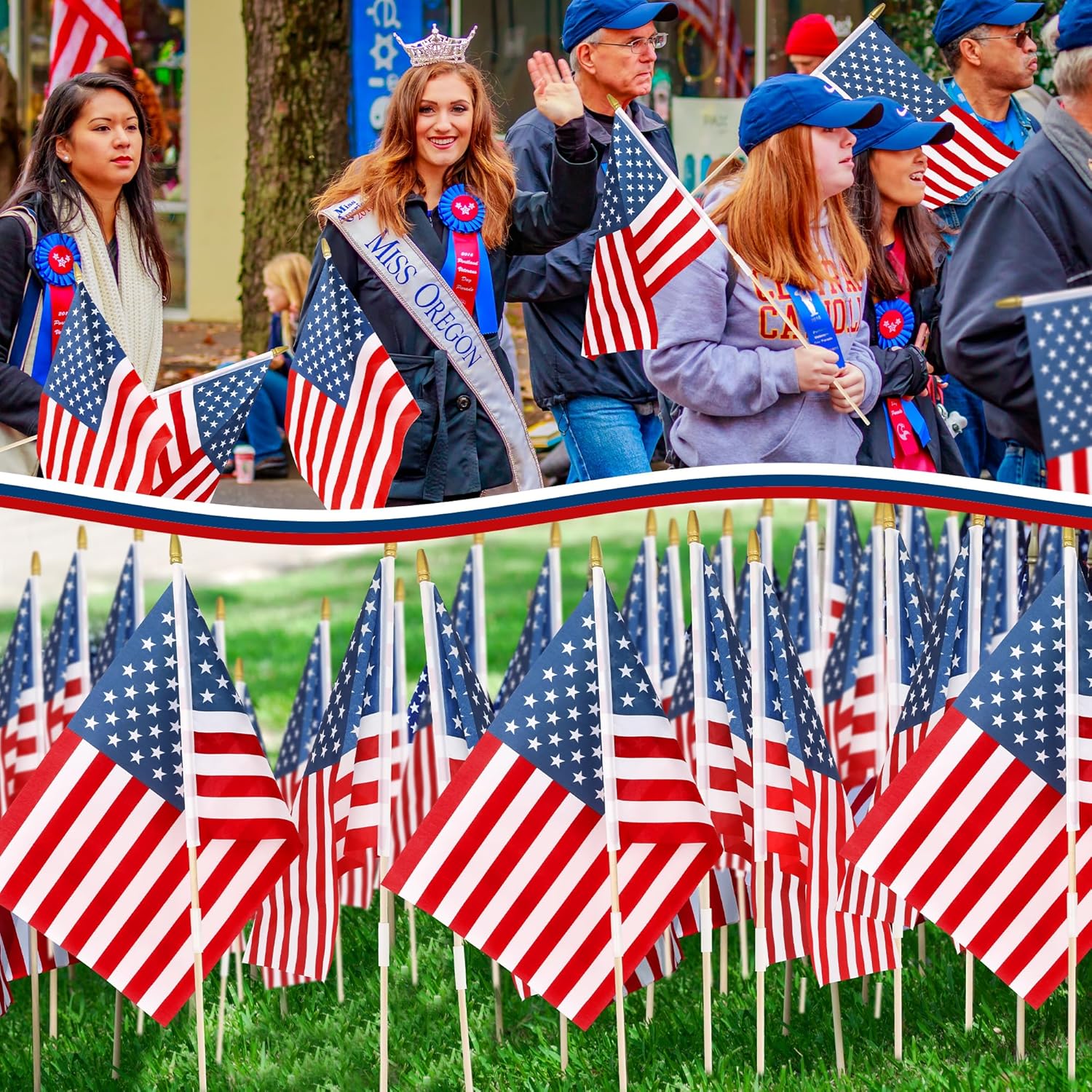 12 Pcs 12x18 In American Flags for Outside, 4th of July Grounded Decorations Outdoor Weatherproof USA Handheld Stick Flag for Memorial Day Outside Patriotic Decor Fourth of July Accessories