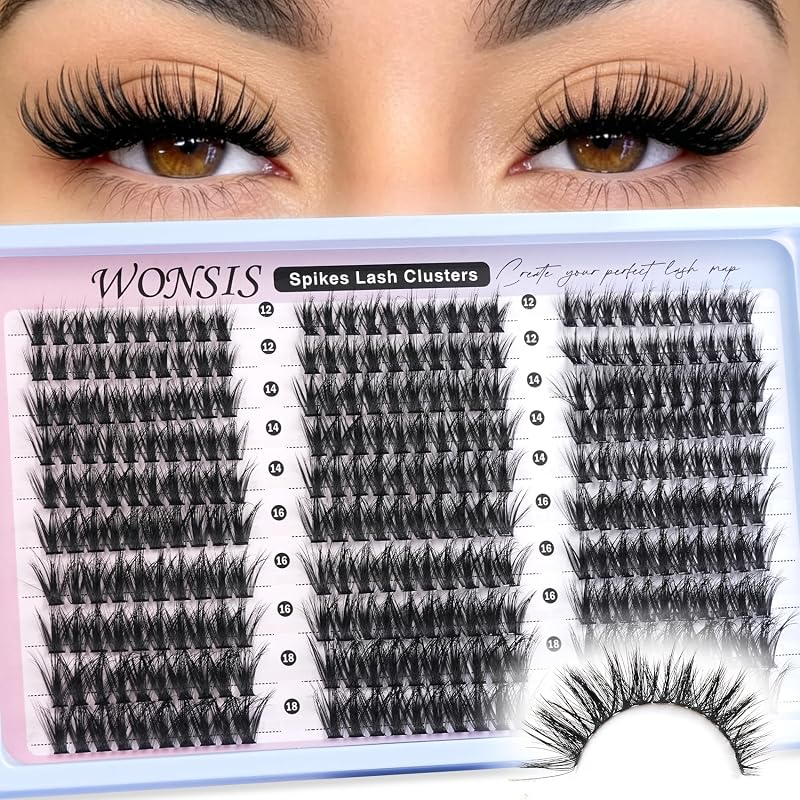 Cílios postiços em tufos WONSIS com pontas definidas, curvatura C, 8–16 mm