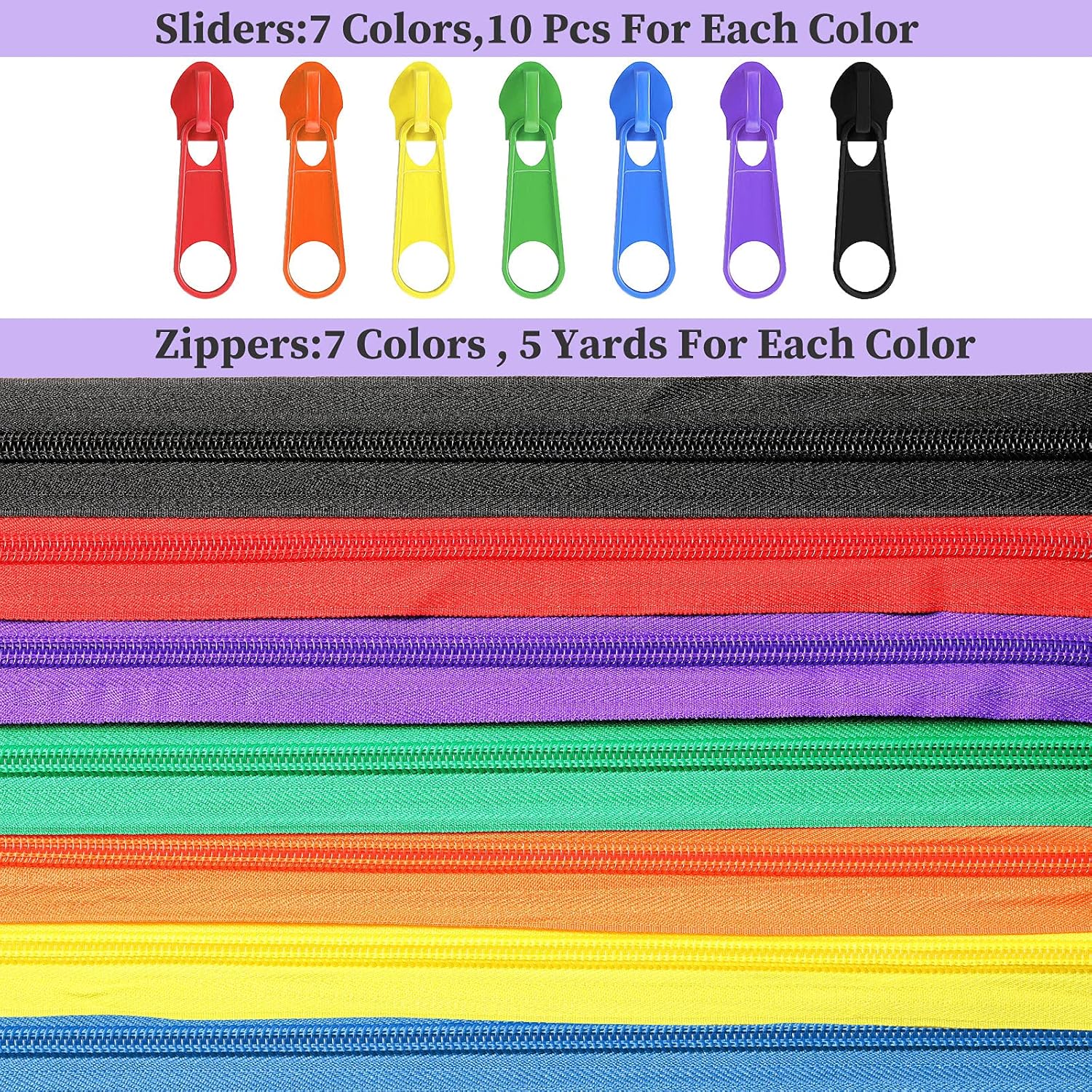 35 Yards/7 Pieces Assorted Colors Nylon Coil Zippers, No. 5 Size Mixed Sewing Zippers with 70 Pieces Zipper Sliders Zipper Heads for DIY Sewing Tailor Craft Supplies (Bright Color)