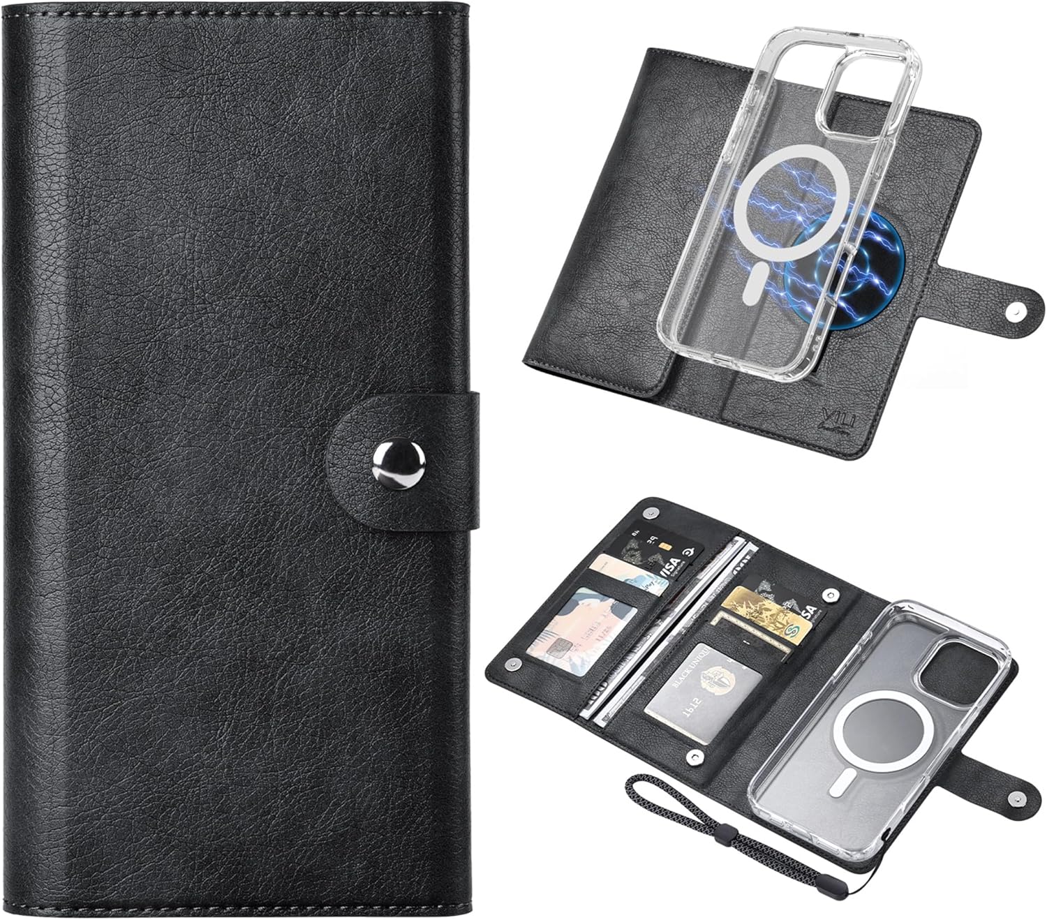 [Clear Case Version] ViLi-GVA iPhone 16 Pro Compatible 2 in 1 Multiple Card Storage Anti-Skimming Removable Magnet Detachable Strap 2-Way Notebook Type Case Antique Dark Brown CIH16Pro-VL-GVA-DB