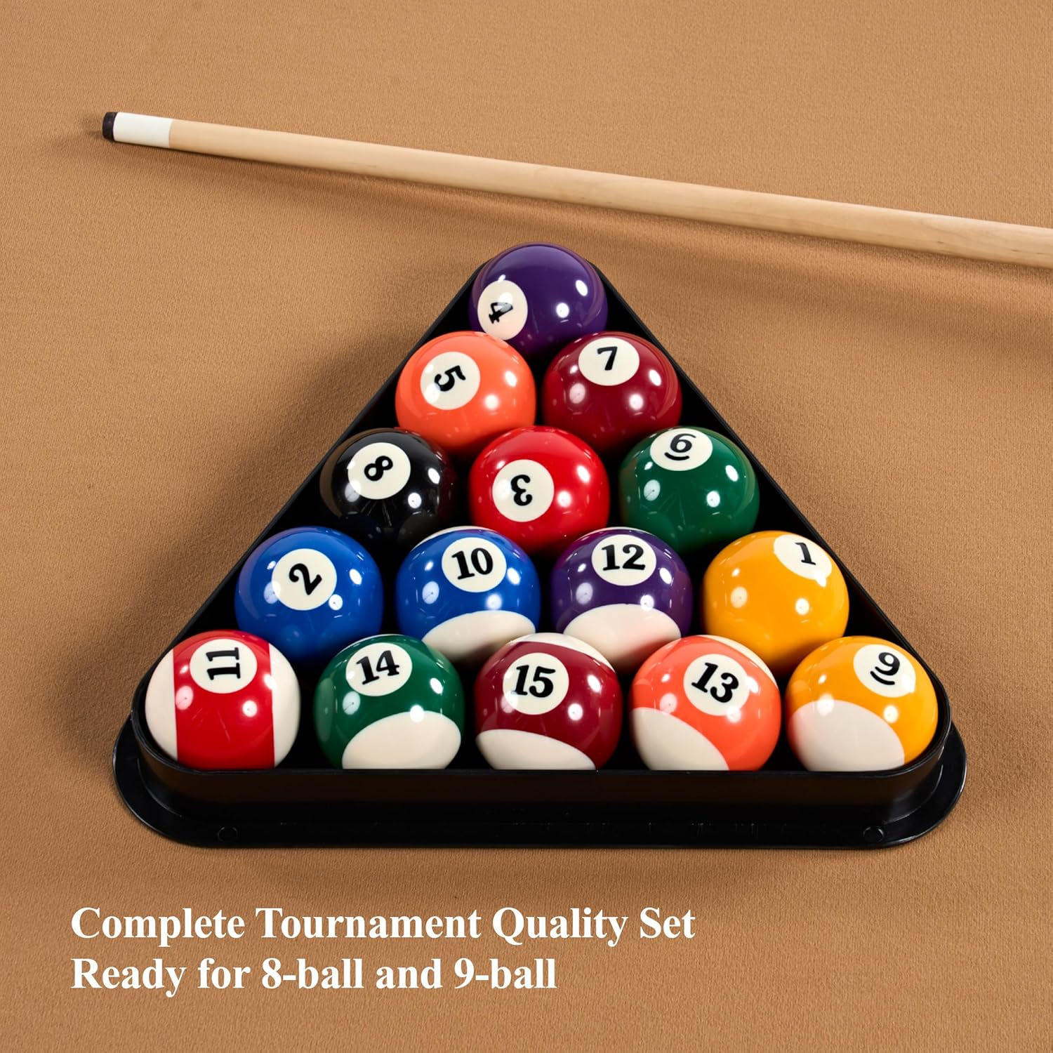 Barrington Billiards 16-Piece Pool Ball Set with Triangle Rack, 2-1/4 Inch Complete Regulation Set, 7 Solid, 7 Striped, 1 Black Eight-Ball, 1 White Cue Ball, Durable and Scratch Resistant