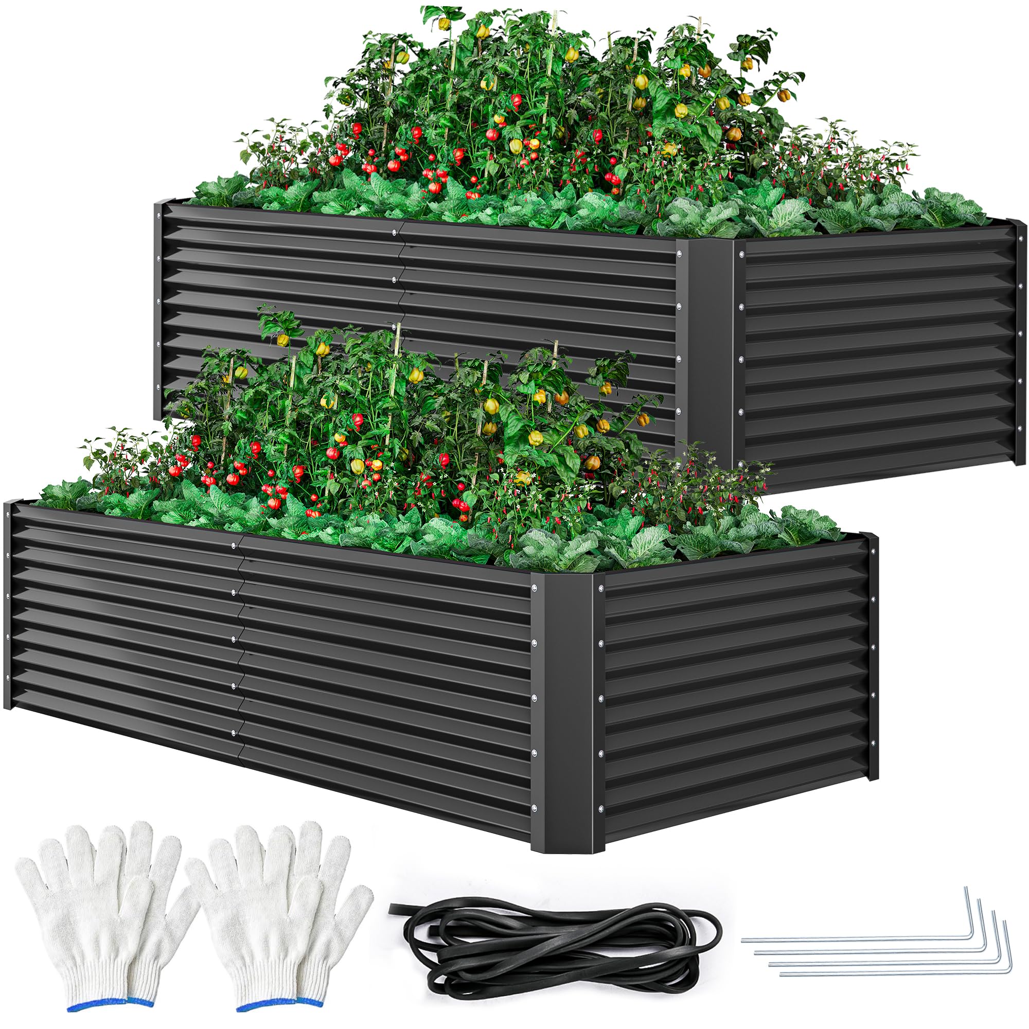 YITAHOME Raised Beds for Garden, 1550 L Raised Bed Made of Metal with 0.35 mm Galvanised Steel, Planter with Safety Edge and 4 Support Poles for Garden Fruits and Vegetables ⟮Silver, 240 x 120 x 54 cm