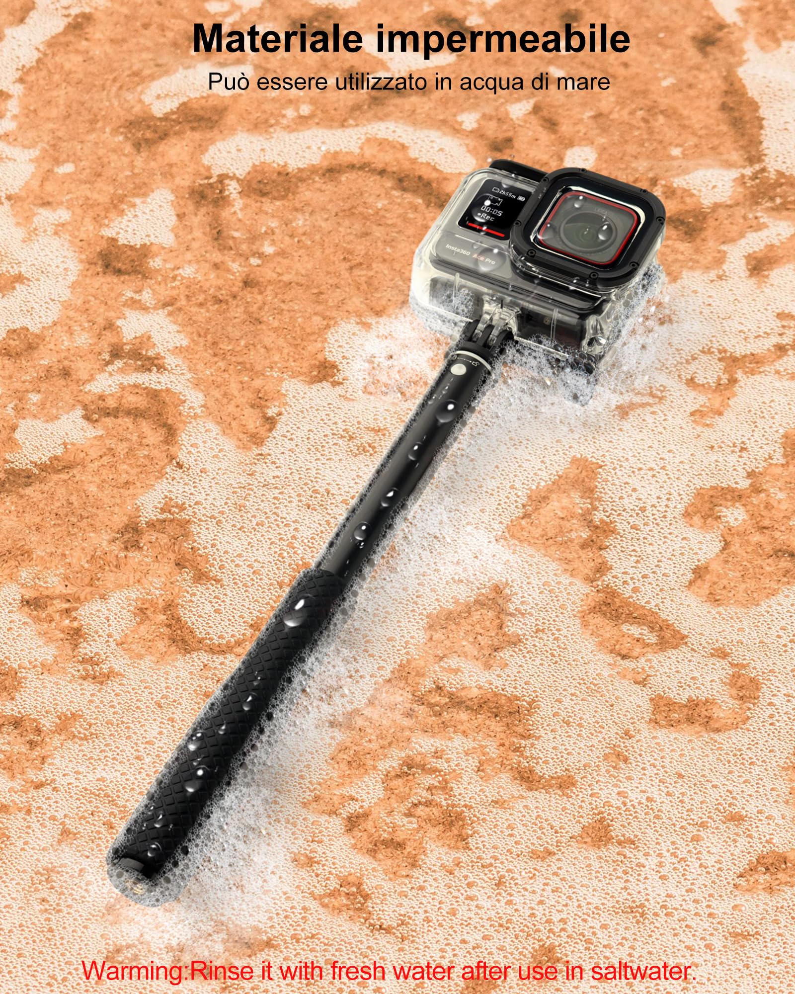 92cm Bastone Subacquea per GoPro, Asta Telescopico per Immersioni per GoPro Hero 13/12/11/10/9, DJI Osmo Pocket 3, Osmo Action 5 Pro/4, Insta360 Ace Pro, AKASO EK7000 Pro e altre Action Camera