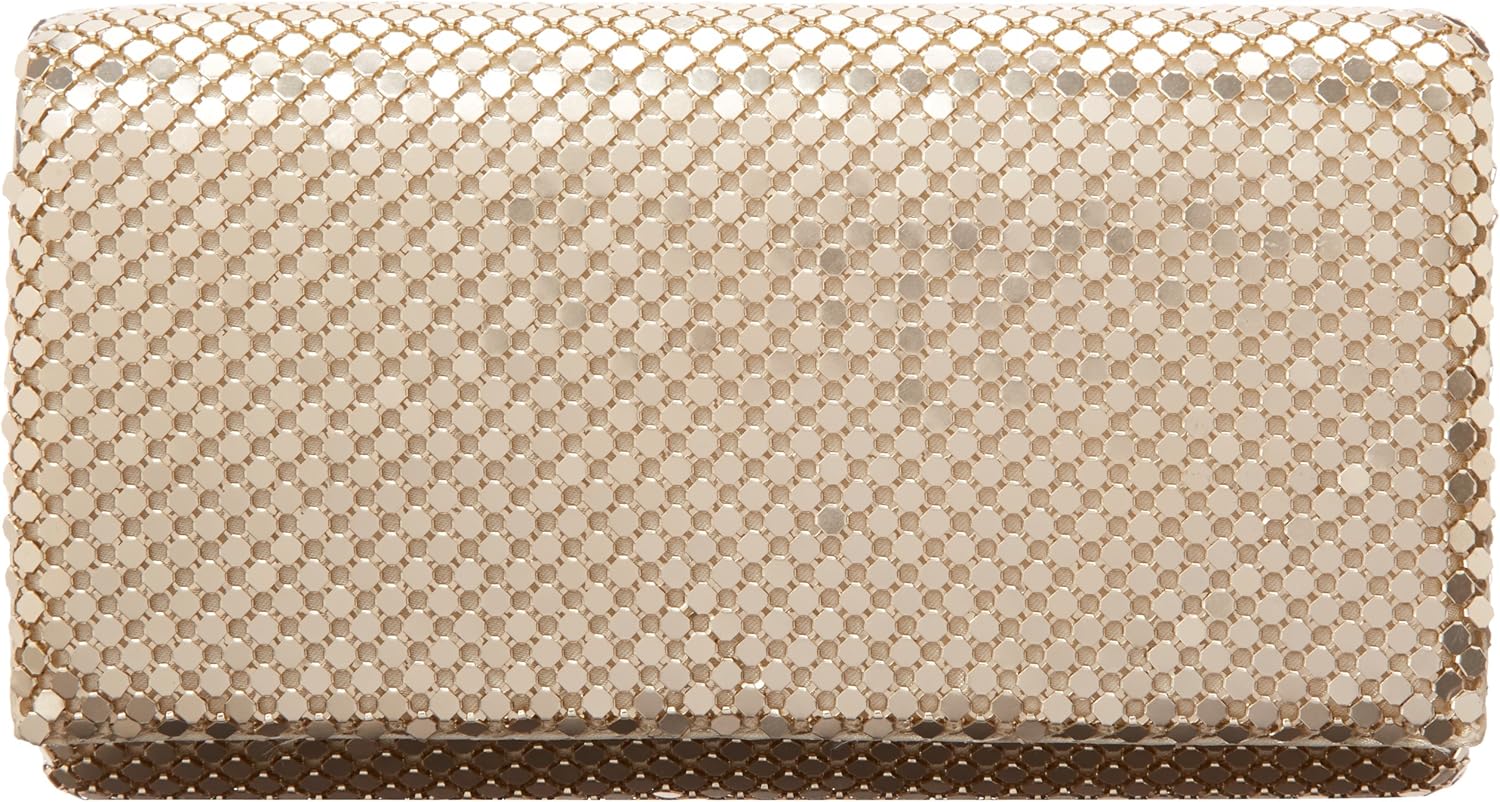 Jessica McClintock Metal Mesh Roll Evening Bag Clutch Purse (4.5" x 7.5" x 2", Shoulder Chain Included)