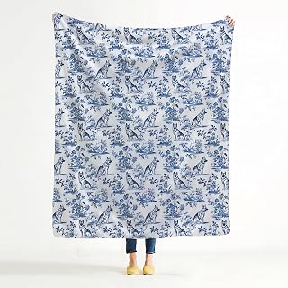 Chinoiserie German Shepherd Blanket Decor,German Shepherd Gifts for Women,Grandmillennial Blue and White French Toile Dog Throw Blanket for Home Bedroom Room Couch Bed Decor, 50x60 Inches