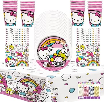 Hello Kitty Party Supplies for 16 Dessert Set with Cups & Table Cover