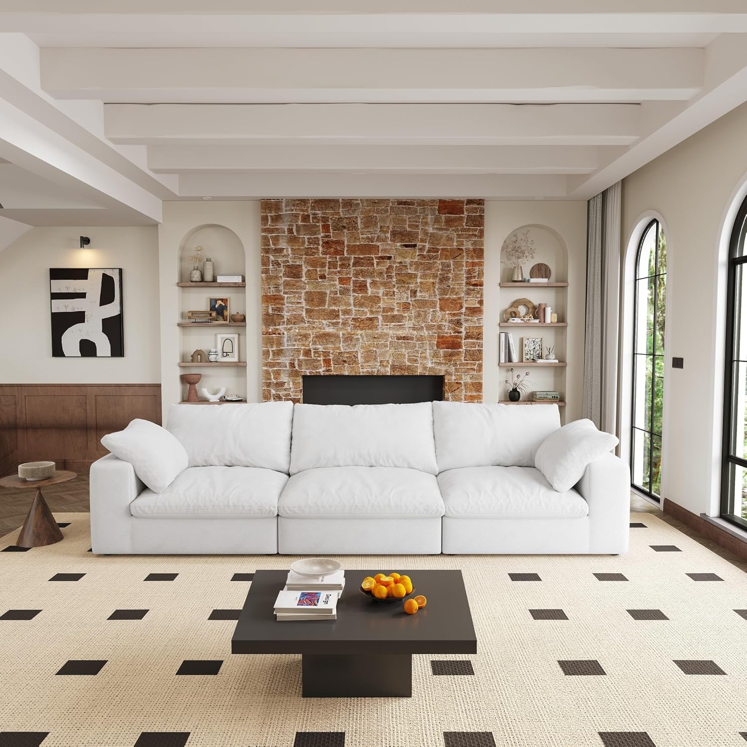 120" W Oversized Chenille DIY Modular Sectional Sofa, 3-Seater Cloud Sectional Couch with Storage Ottoman, Removal & Washable Cushion, Comfy Wide and Deep Seat Convertible Sofa for Living Room