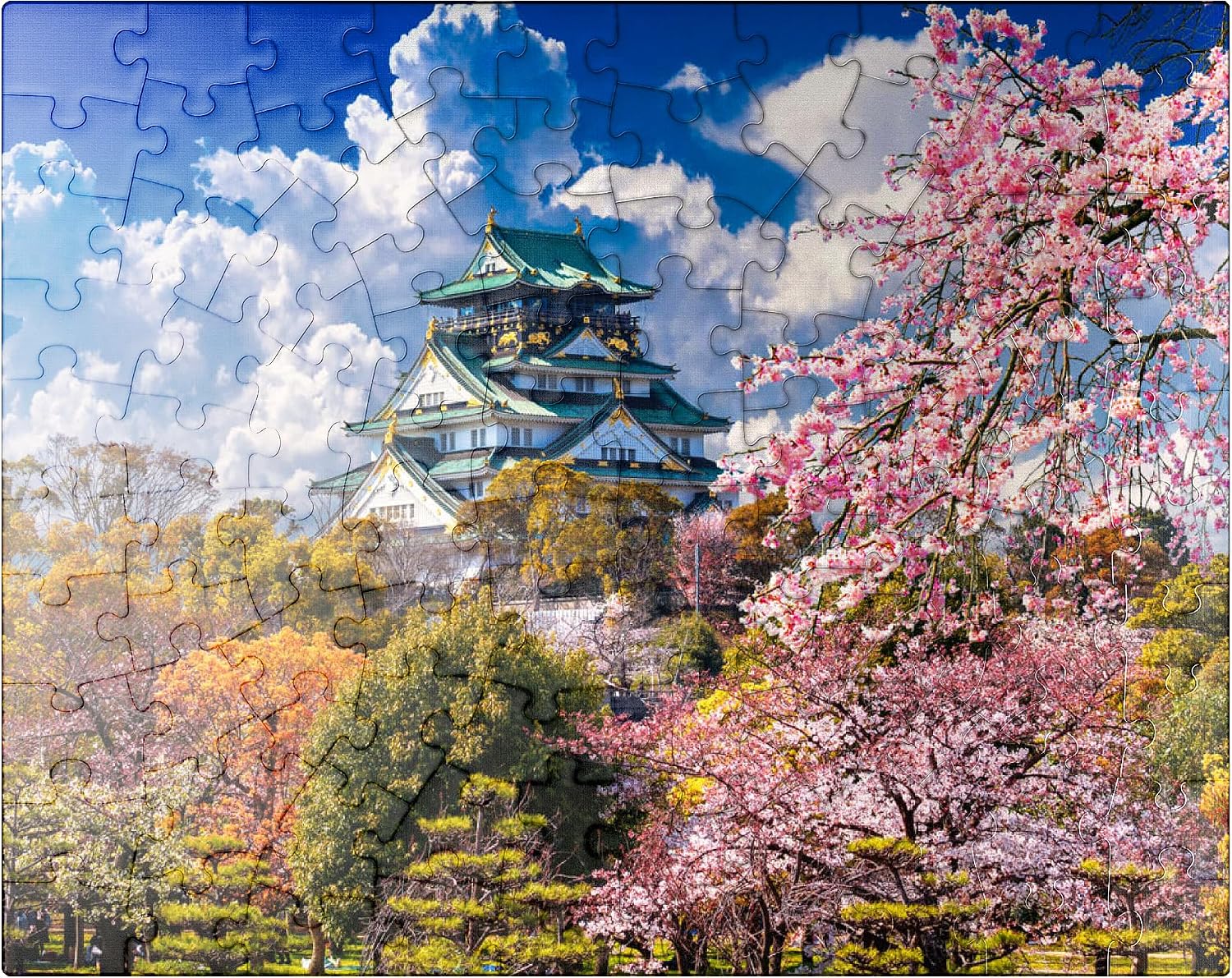 MyPuzzle Cherry Blossoms and Castle in Osaka Japan - Premium 500 Piece Jigsaw Puzzle for Adults