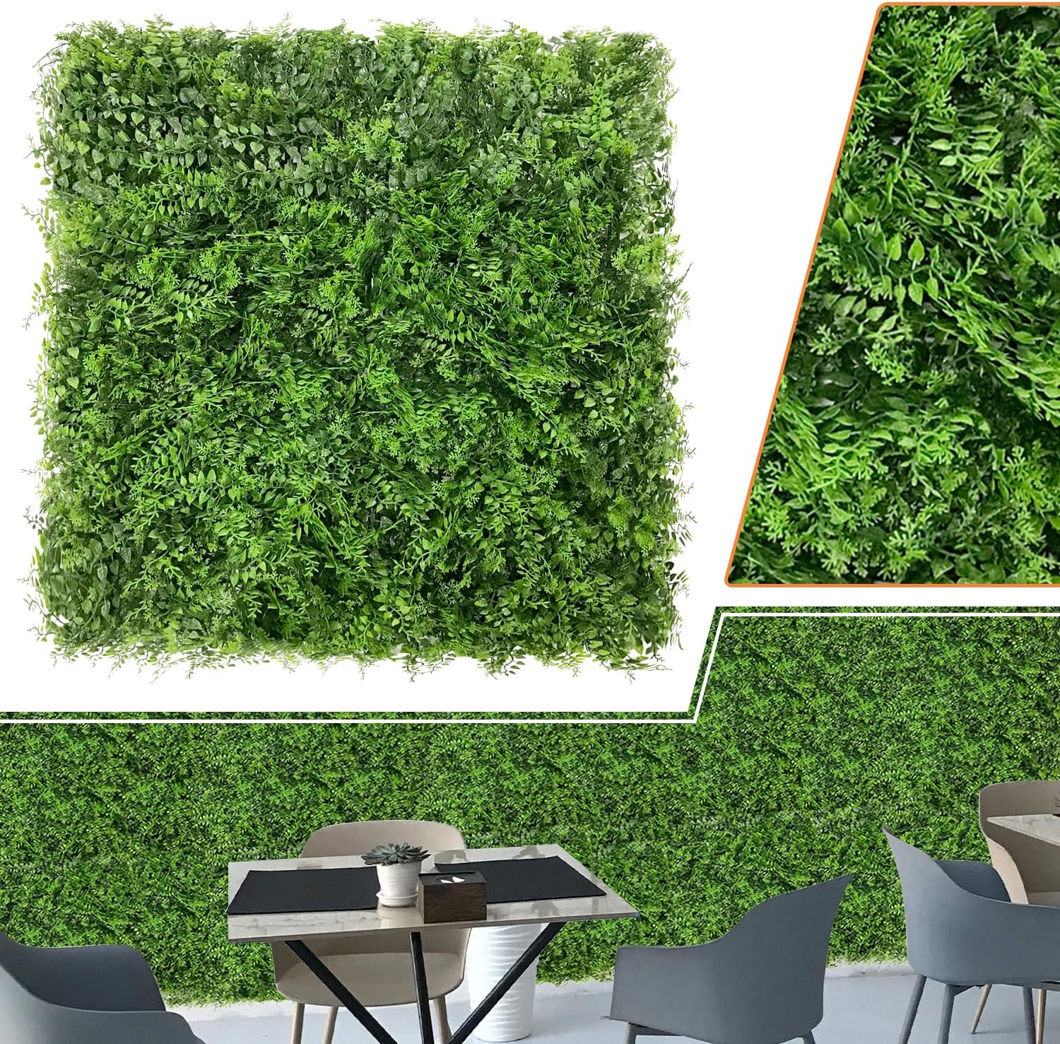 4PCS 20" x 20" Artificial Boxwood Panel, Grass Wall, Wall Panel, Artificial Grass Backdrop Decoration, Privacy Hedge Screen Resistant for Outdoor Indoor Garden Fence Backyard (Fern Fence)