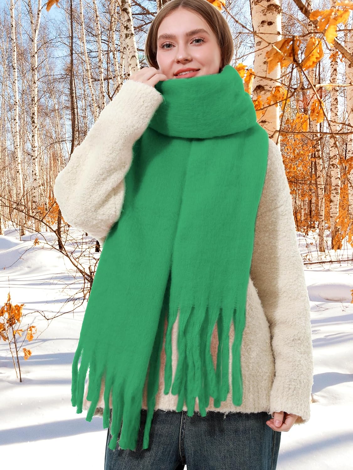 Oversized Blanket Scarf for Women Winter Fall Chunky Plaid Soft Cashmere Feel Thick Scarves with Fringed - Image 5