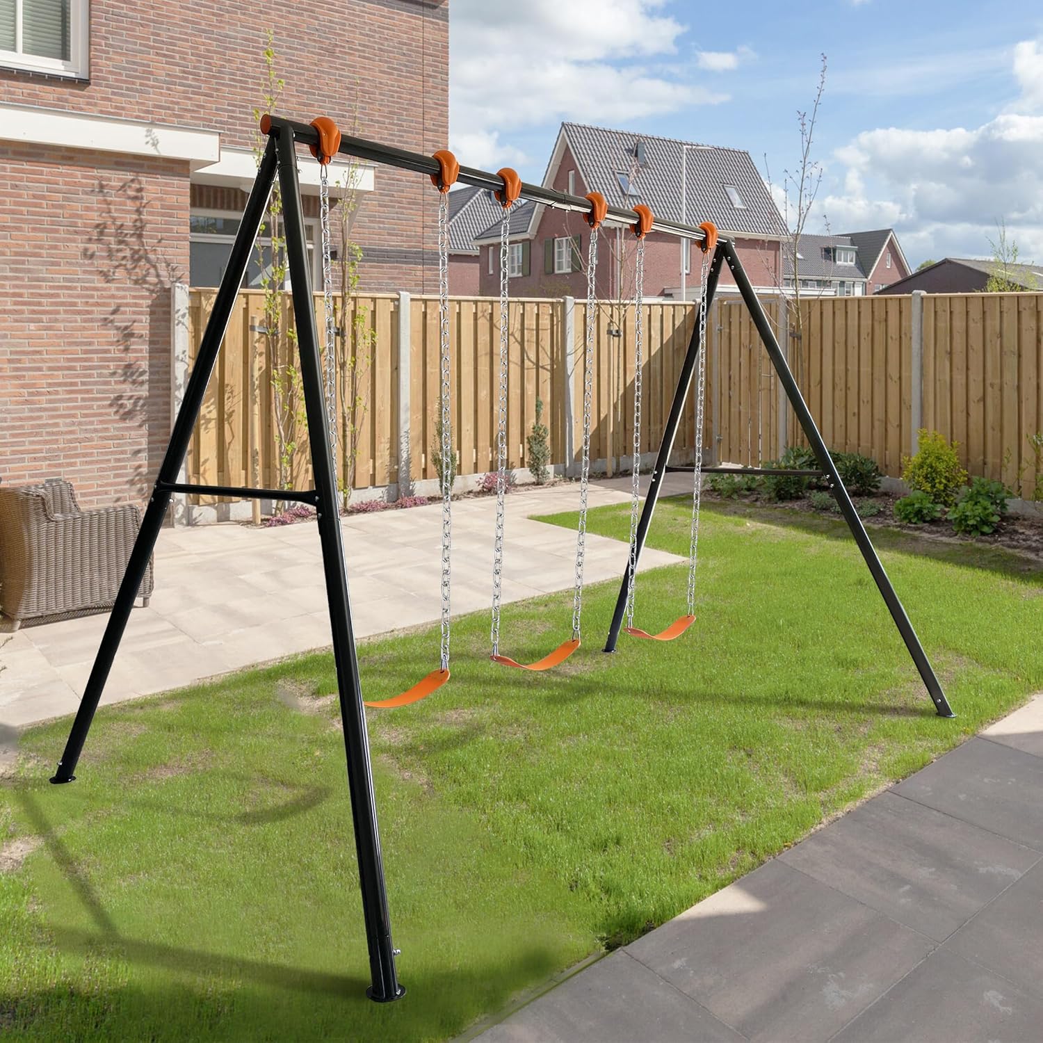 MR Heavy Duty Steel Swing Set, 10’ Tall Swing Sets with 3 Belt Swings, Classic A-Frame Metal Swing Set for Outdoor Backyard 700 Lbs Load Capacity